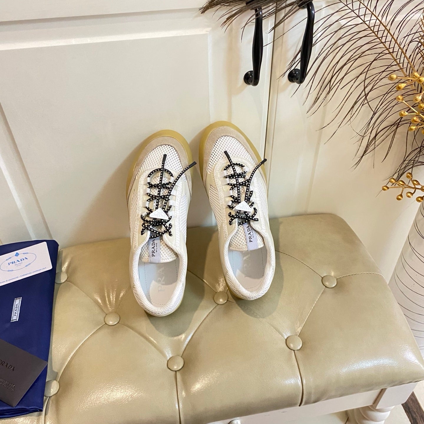 Prada Speedrock Sneaker Ivory Suede Mesh 687795