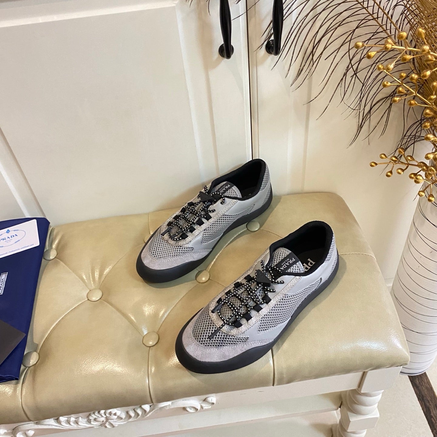 Prada 26s Lace Up Sneakers Chunky Sole In Grey Tech Fabric And Mesh