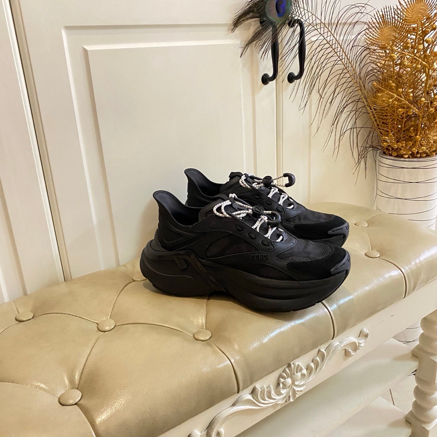 Fendi F-Light Sneakers Black Cowhide Mesh 688133