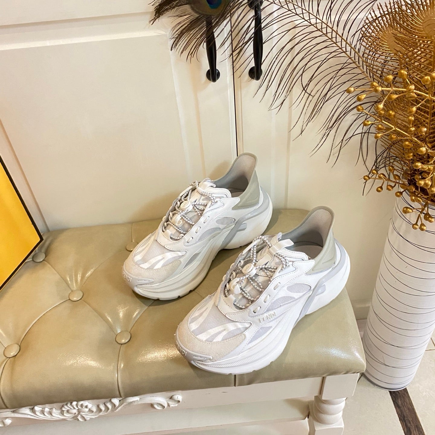 Fendi F-Light Sneakers White Cowhide Mesh 688134