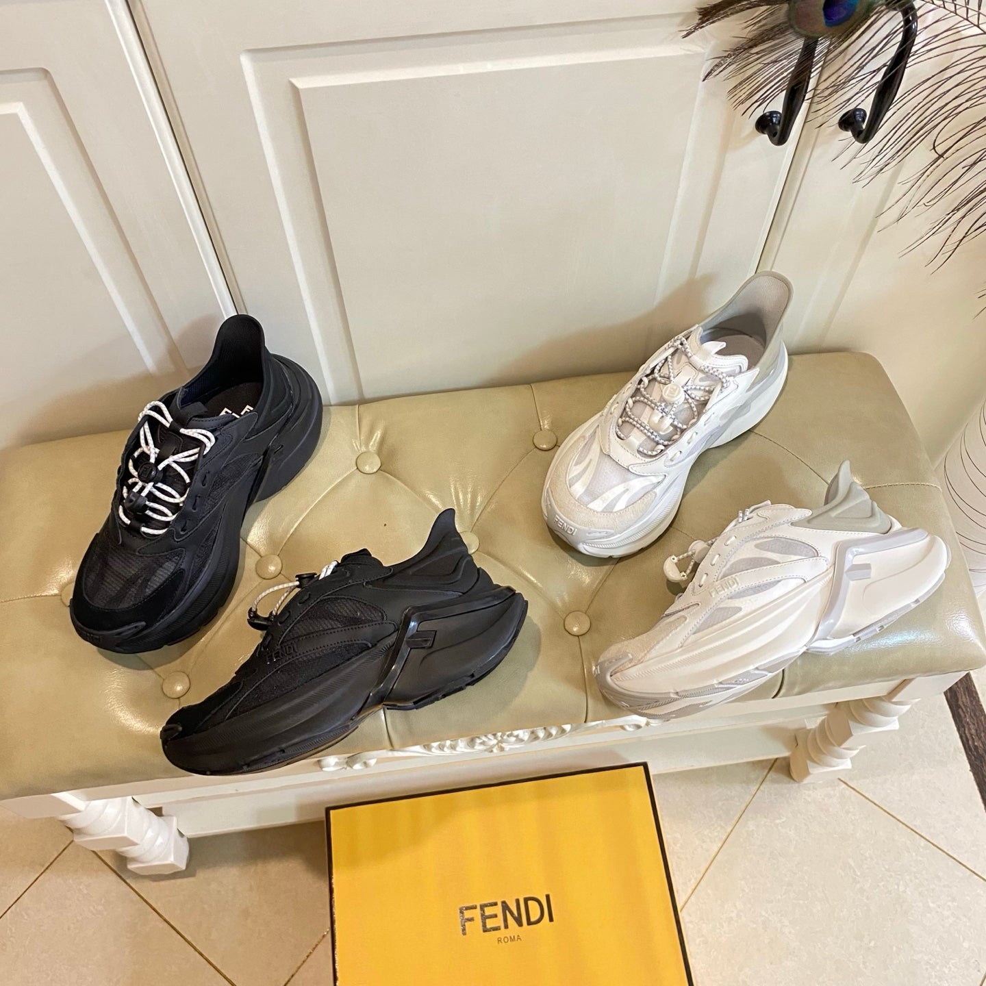 Fendi F-Light Sneakers White Cowhide Mesh 688134