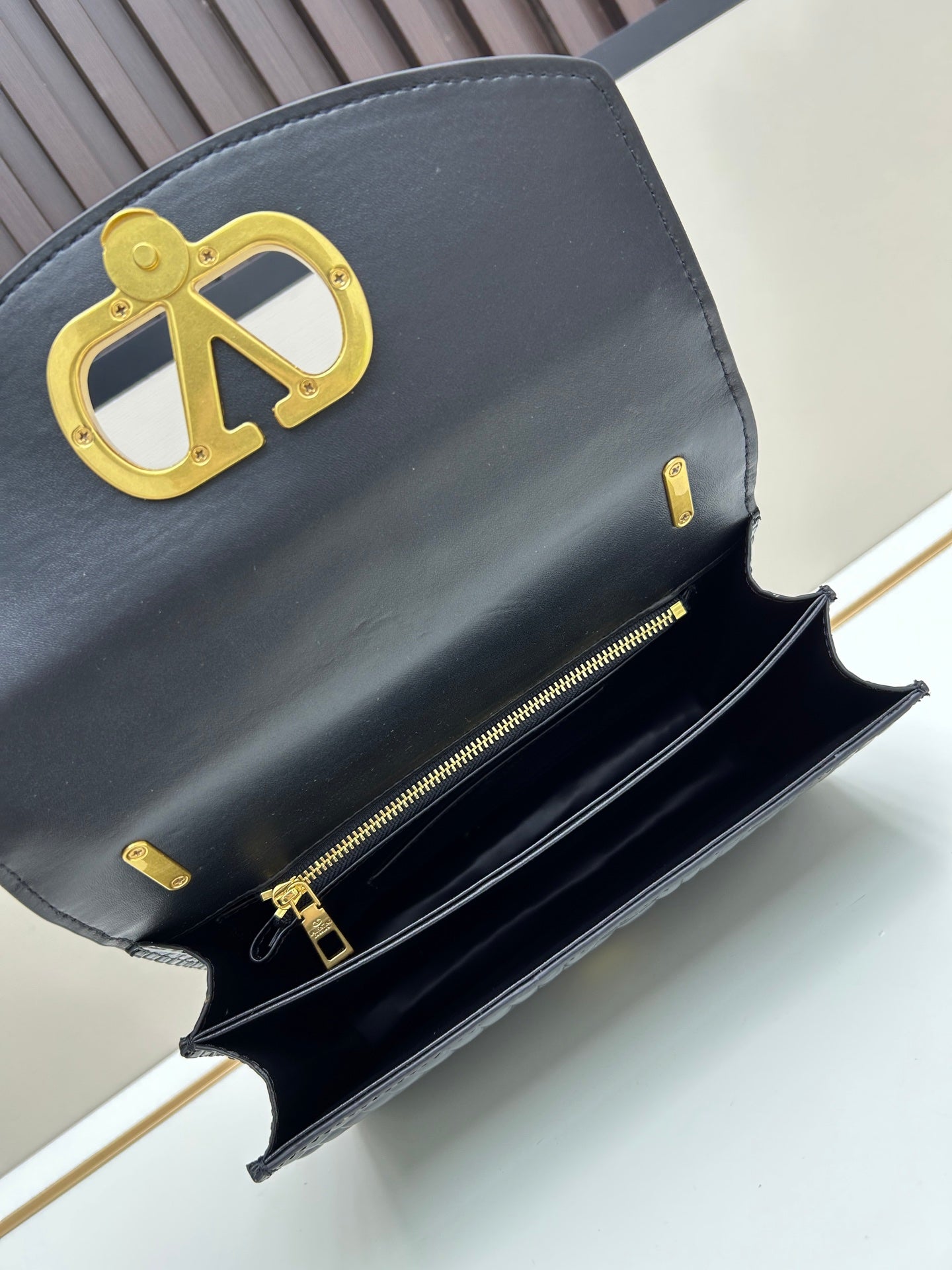 Valentino Vain Shoulder Bag Black Embossed Leather Pattern