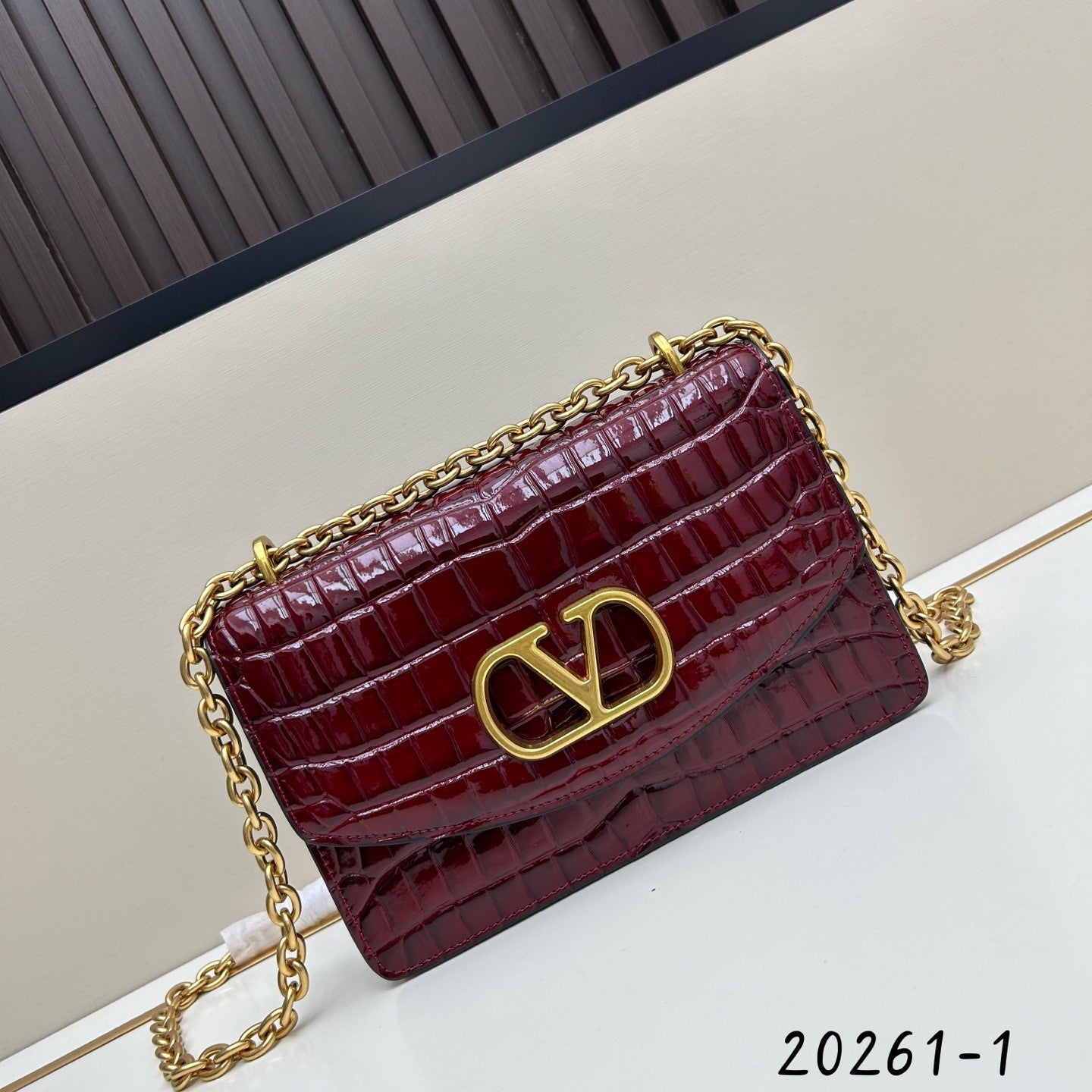 Valentino Vain Shoulder Bag Burgundy Embossed Leather Pattern