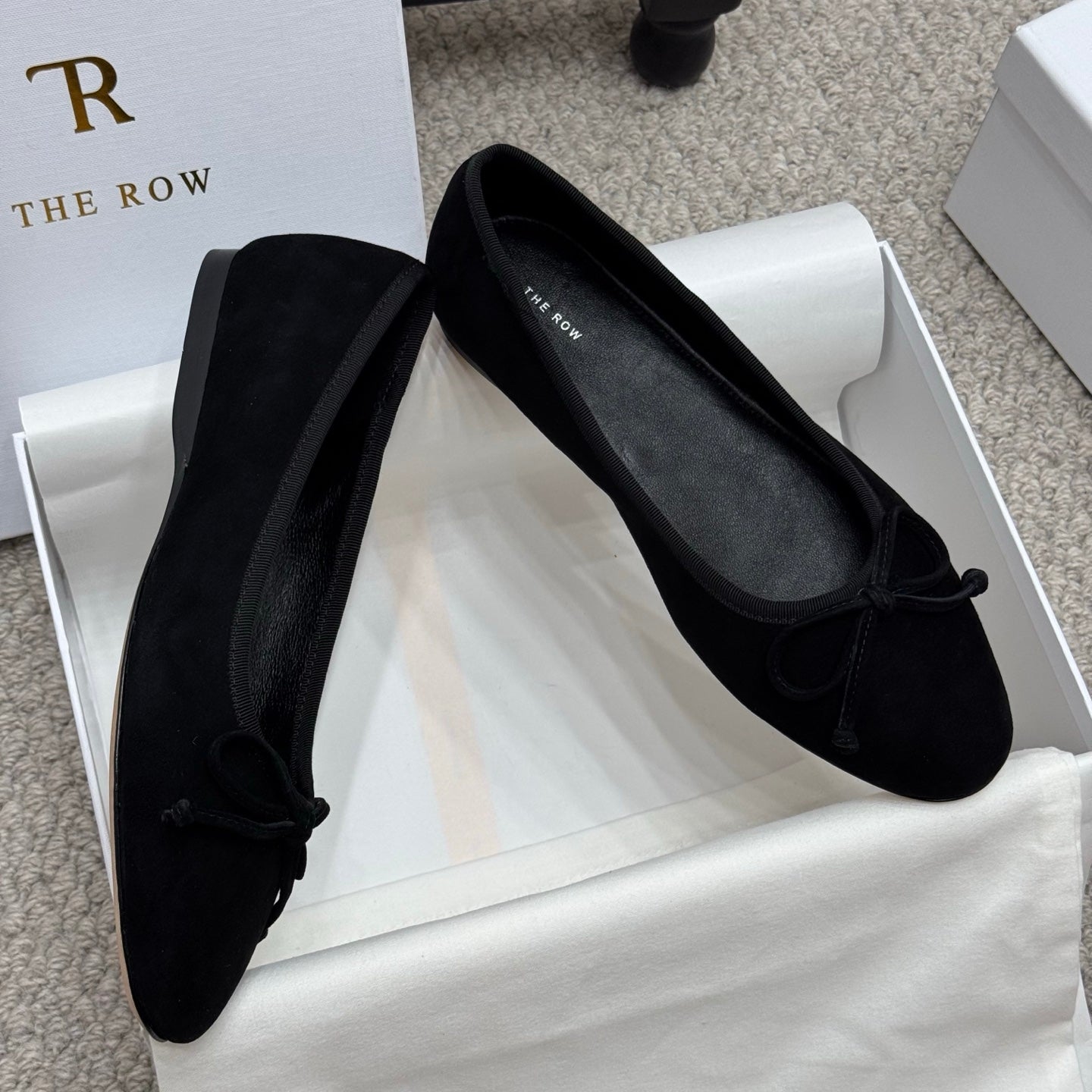 The Row Ballet Flats Bow Black Suede 290734