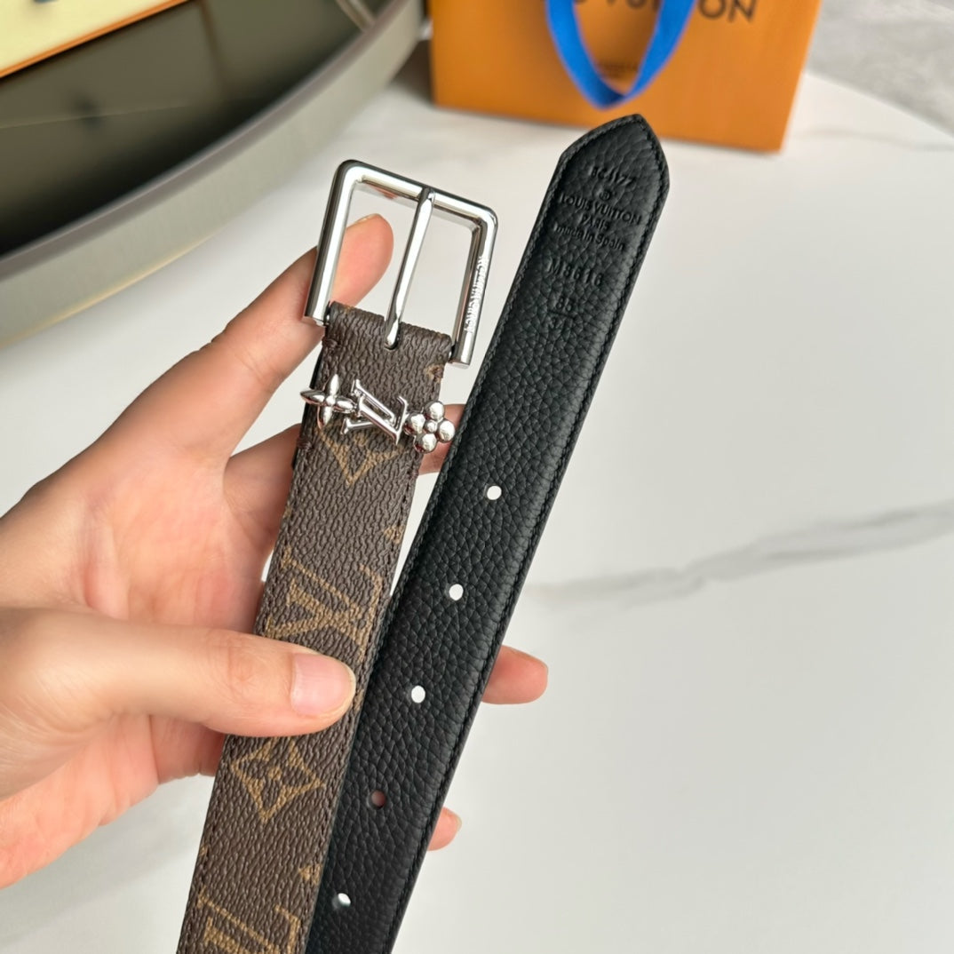 LV BLOOM 30MM BELT IN BROWN MONOGRAM CALFSKIN SILVER HARDWARE