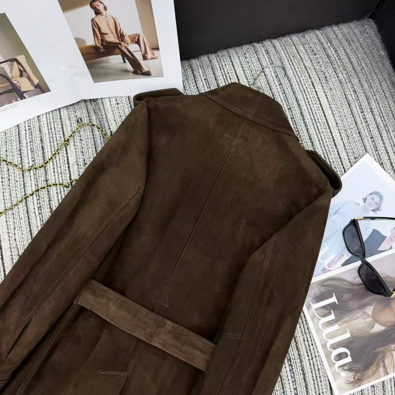 Ralph Lauren Coat Coffee Brown Suede Lambskin 342675