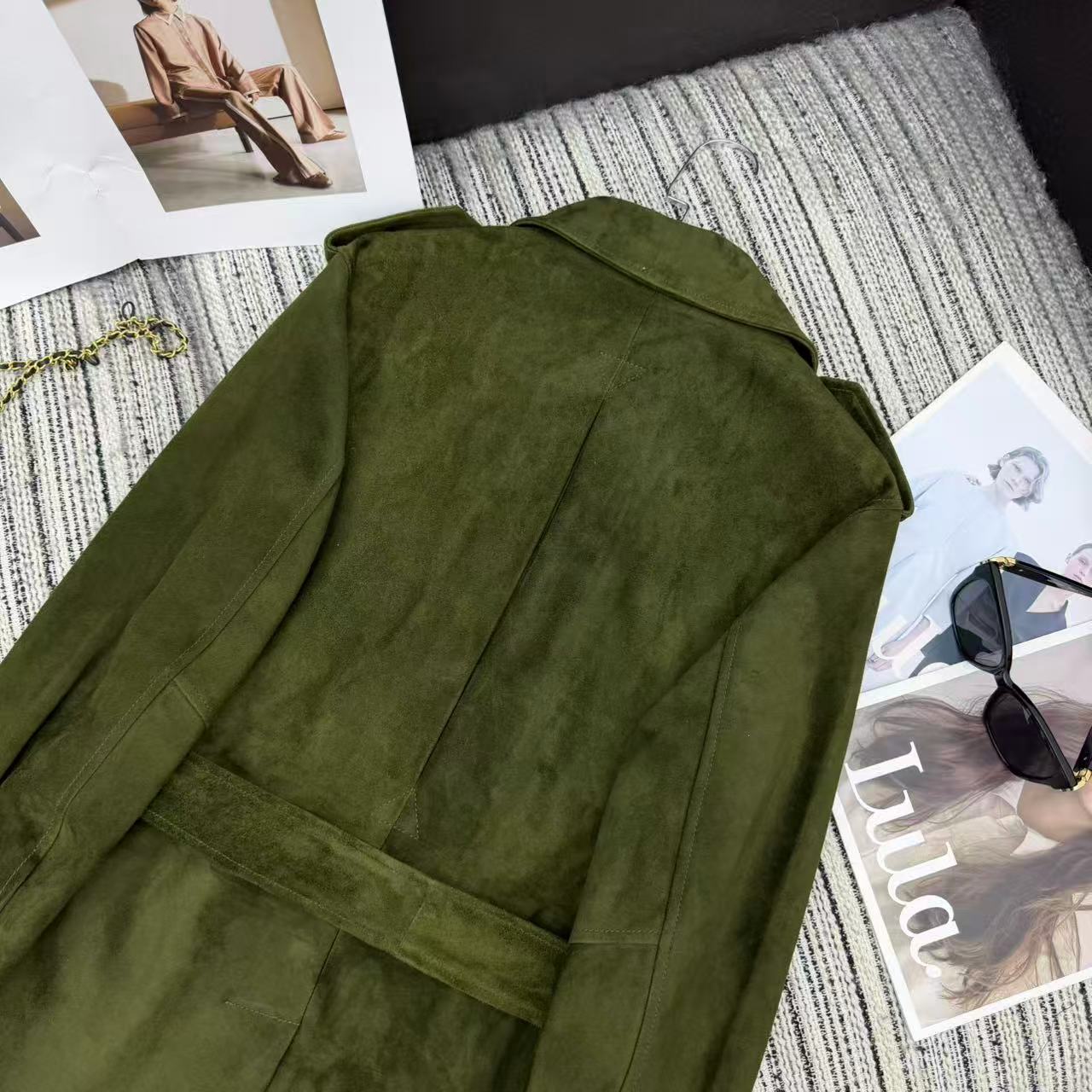 Ralph Lauren Coat Army Green Suede Lambskin 342674