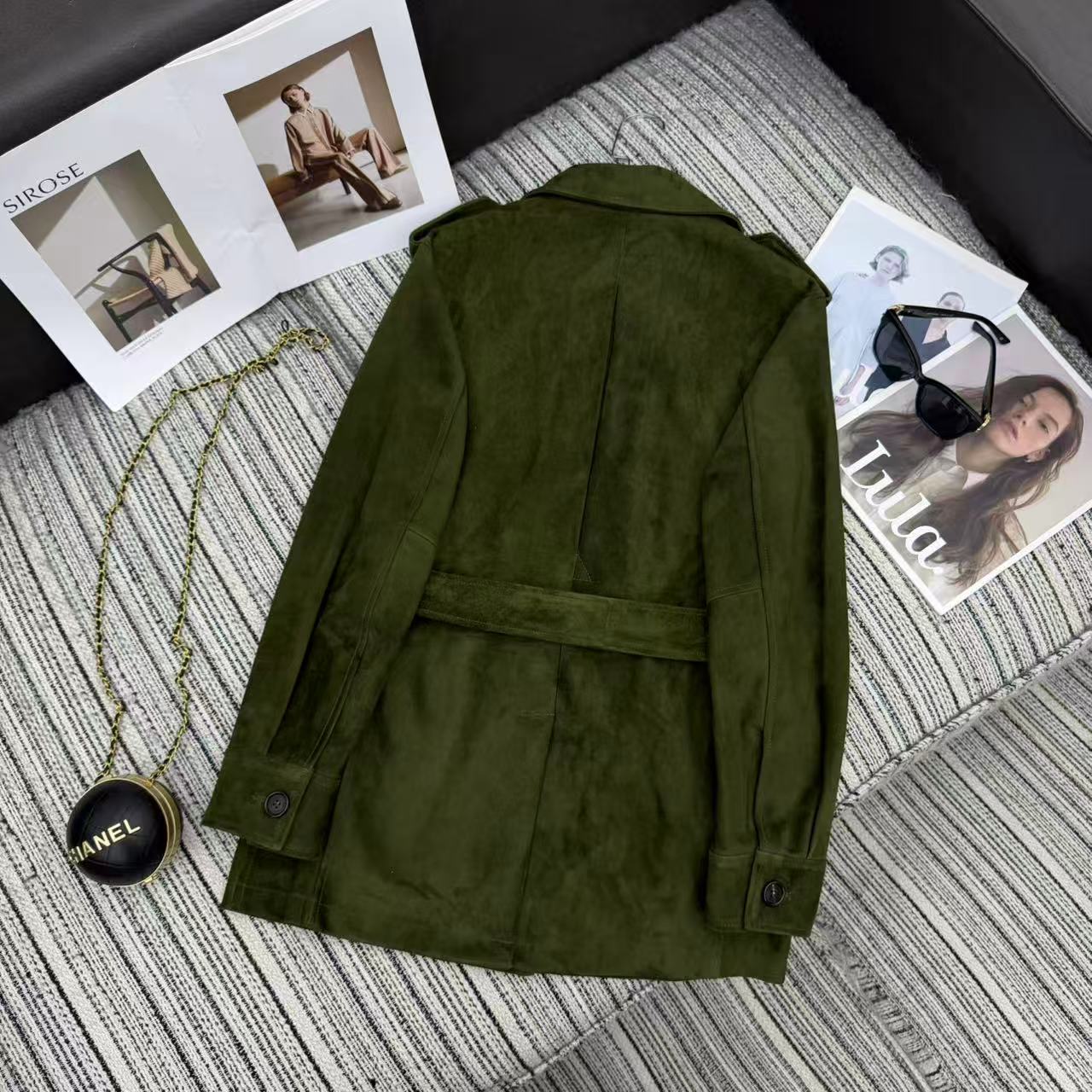 Ralph Lauren Coat Army Green Suede Lambskin 342674