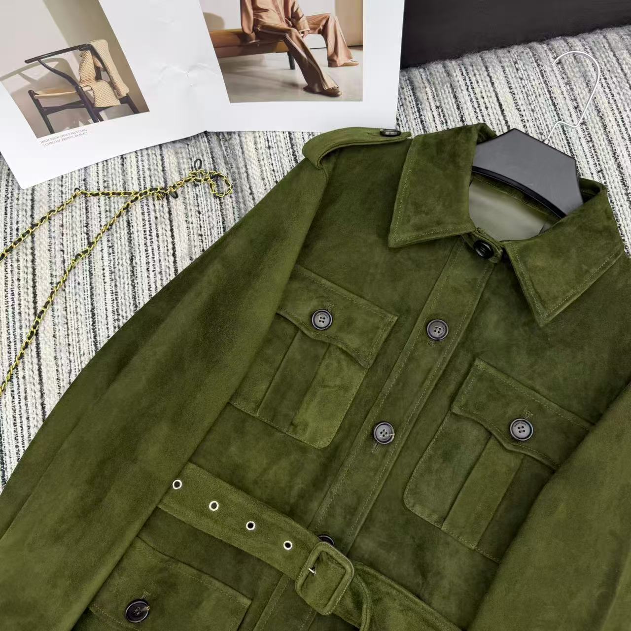 Ralph Lauren Coat Army Green Suede Lambskin 342674