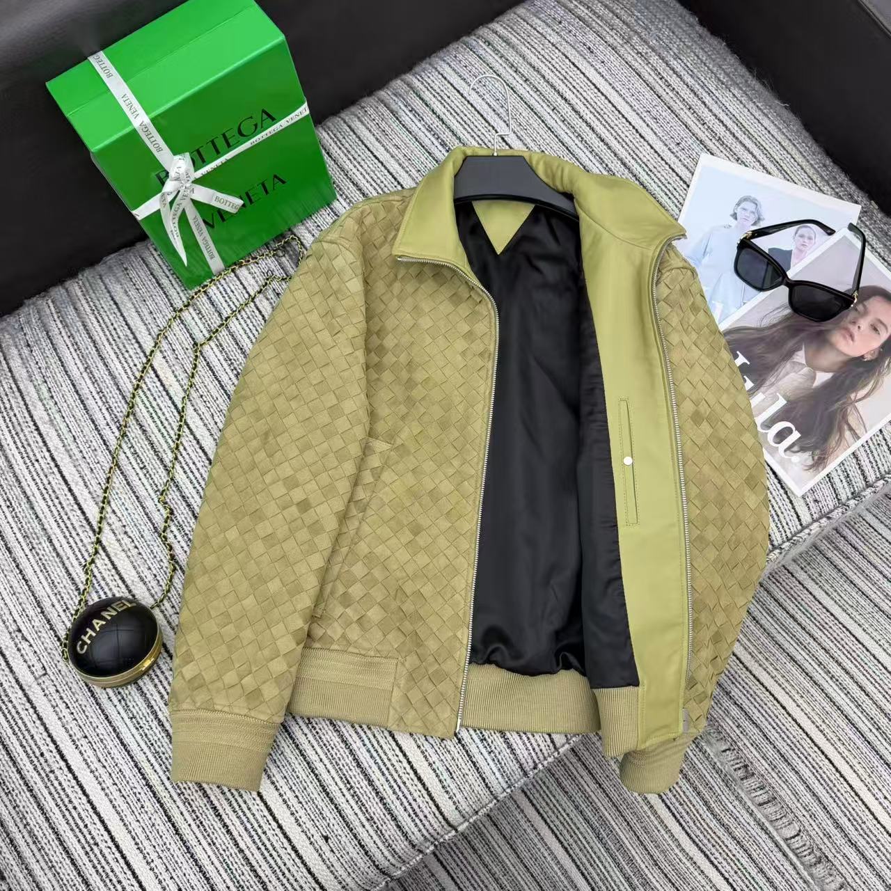 BV Jacket Intrecciato Light Olive Green Suede Blouson 342681