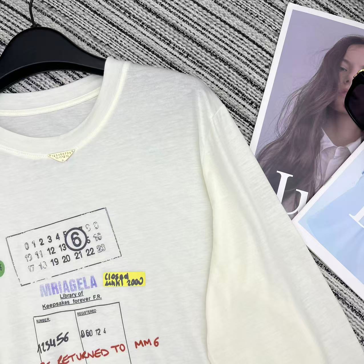 MM6 Letter Print Crew Neck Long Sleeve T-Shirt White Cotton 387966