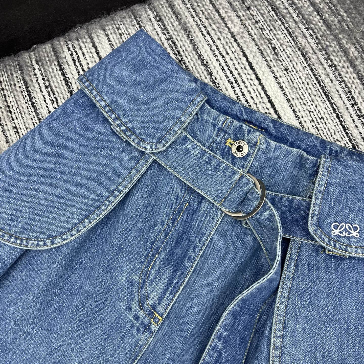 Loewe Urved-Blade Wide-Leg Jeans Blue Cotton