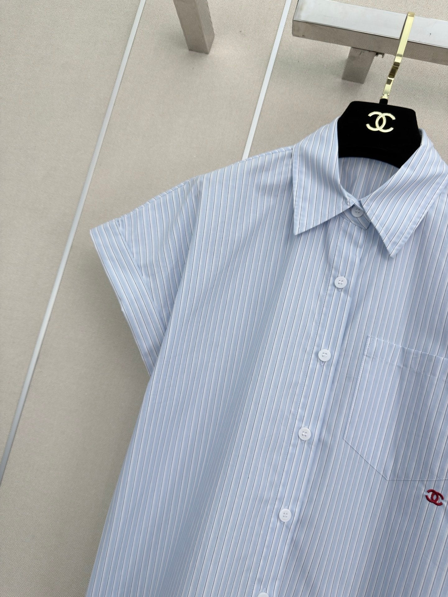 CC Collared Short-Sleeved Shirt Light Blue Cotton