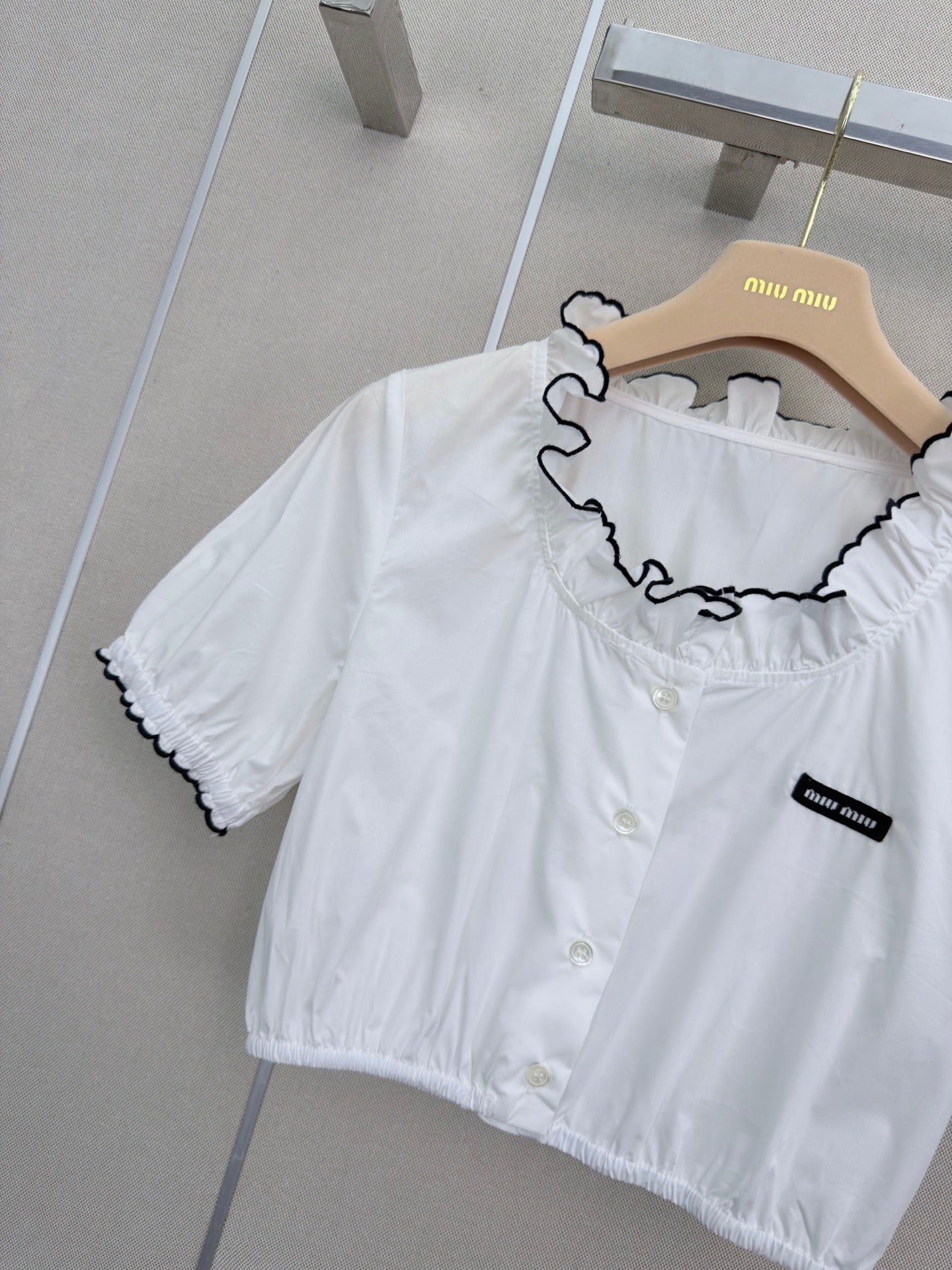 Miu Embroidered Poplin Crop Top White Cotton