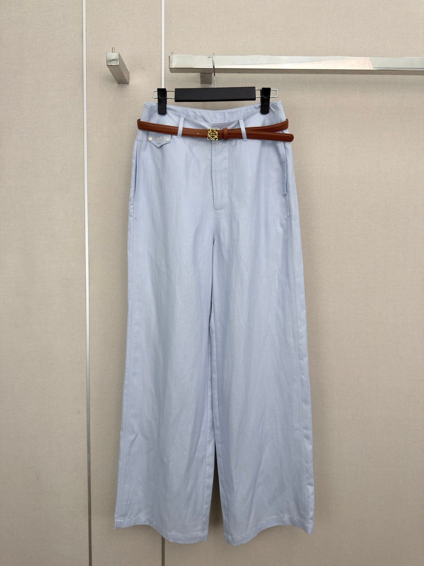 Loewe Wide-Leg Trousers Light Blue Cotton 379631