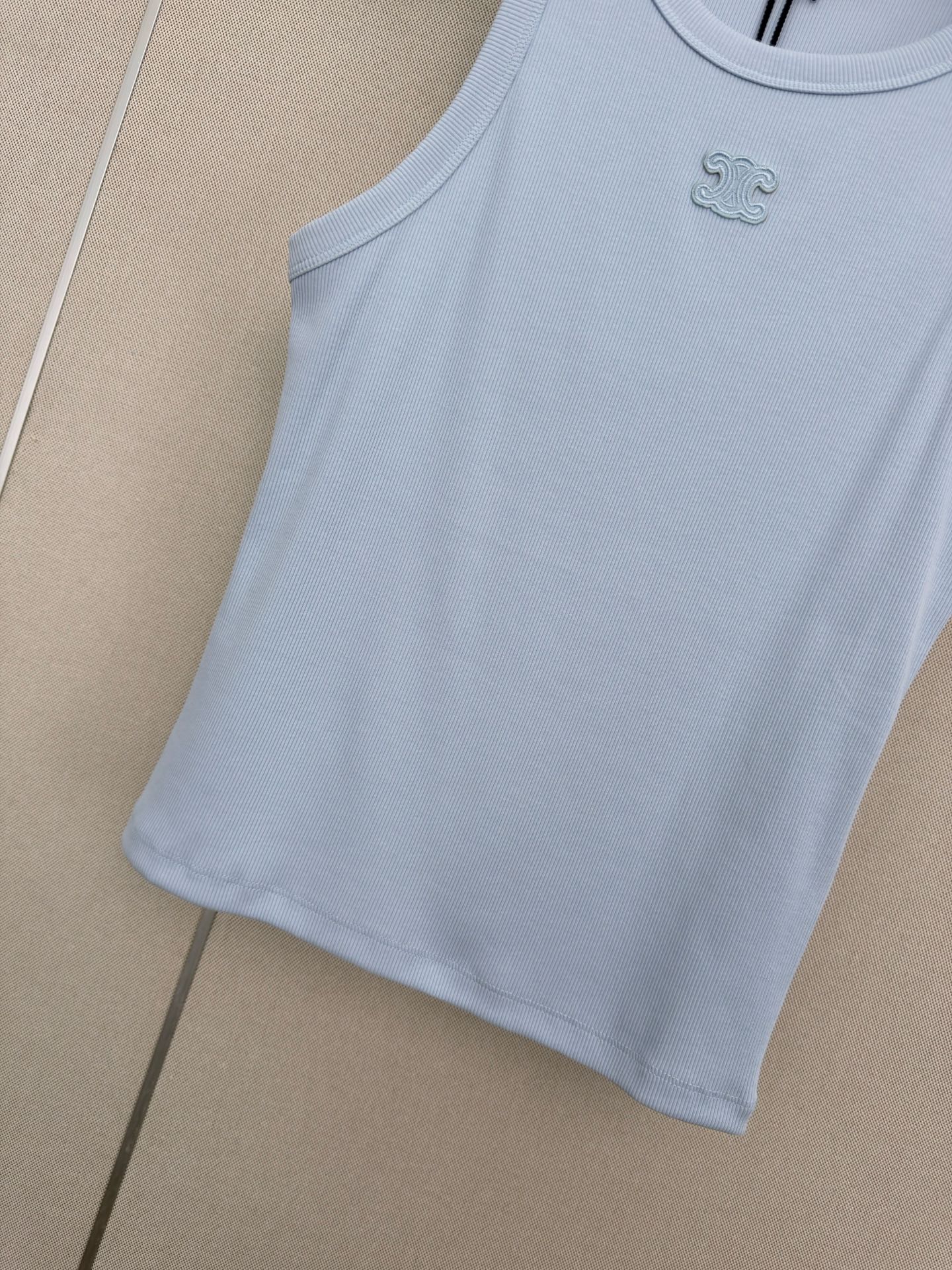 Celine Triomphe Vest Top Light Blue Cotton 379648