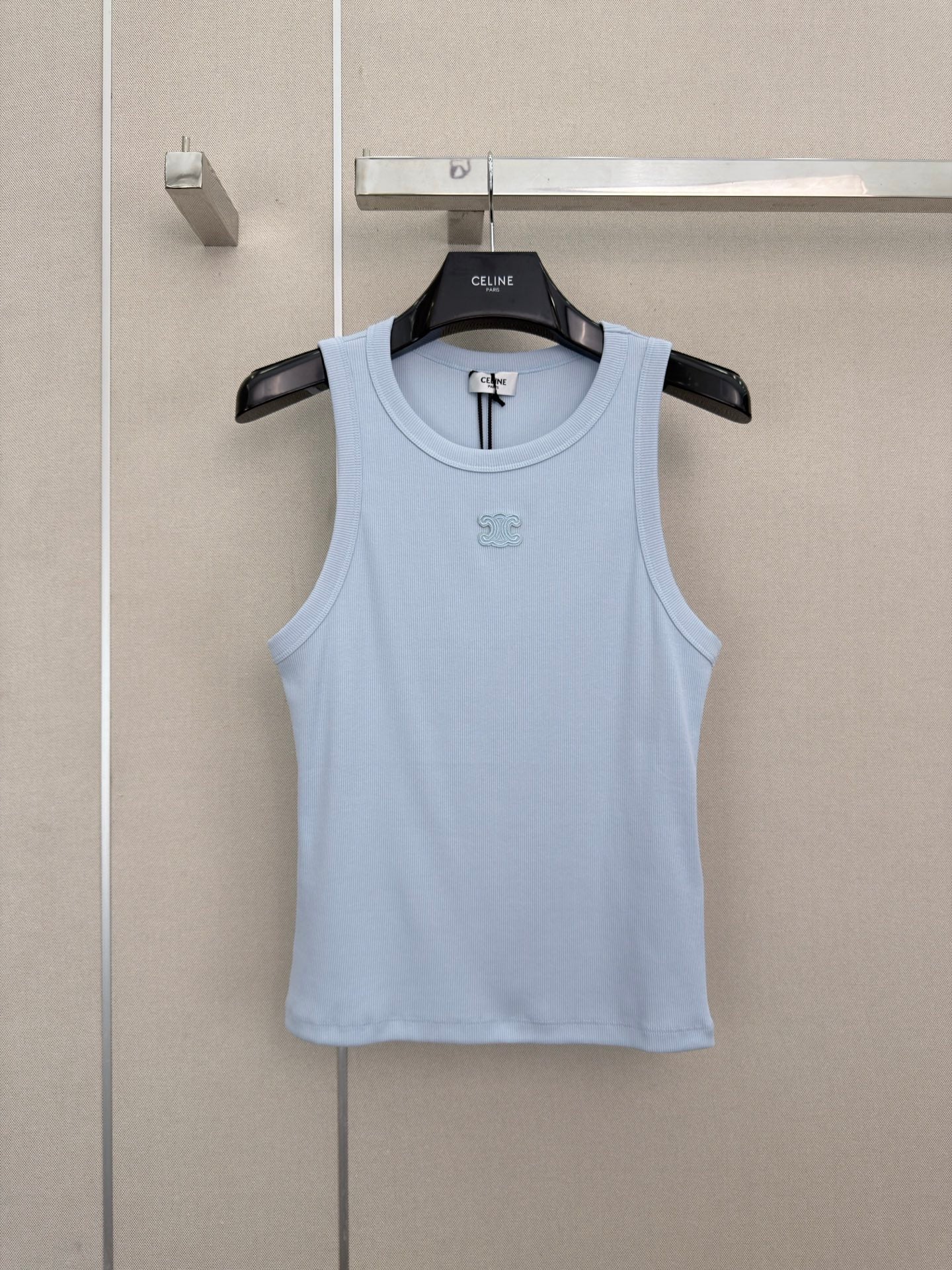 Celine Triomphe Vest Top Light Blue Cotton 379648