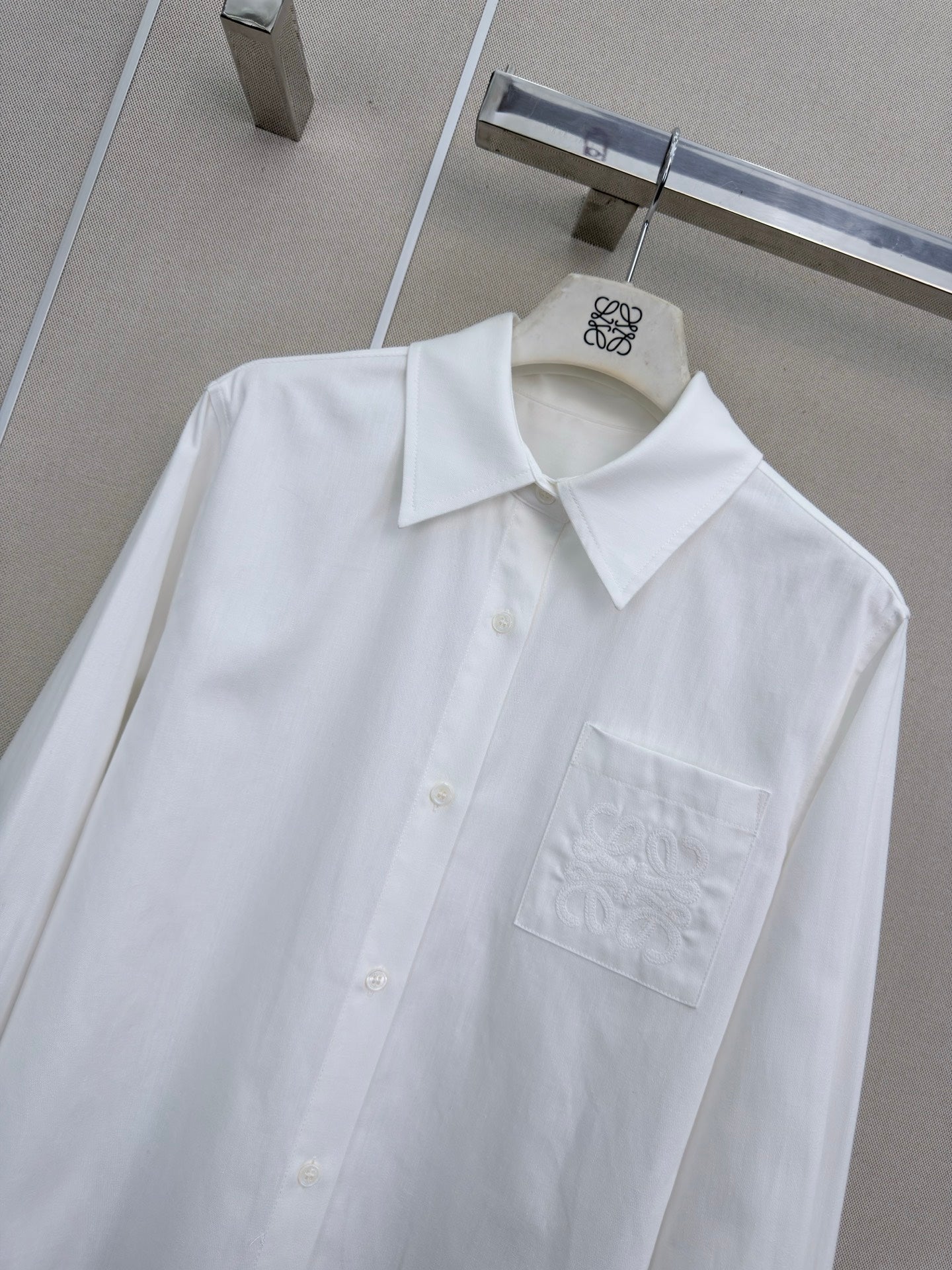 Loewe Long-Sleeved Shirt With Embroidered Logo White Cotton 379577