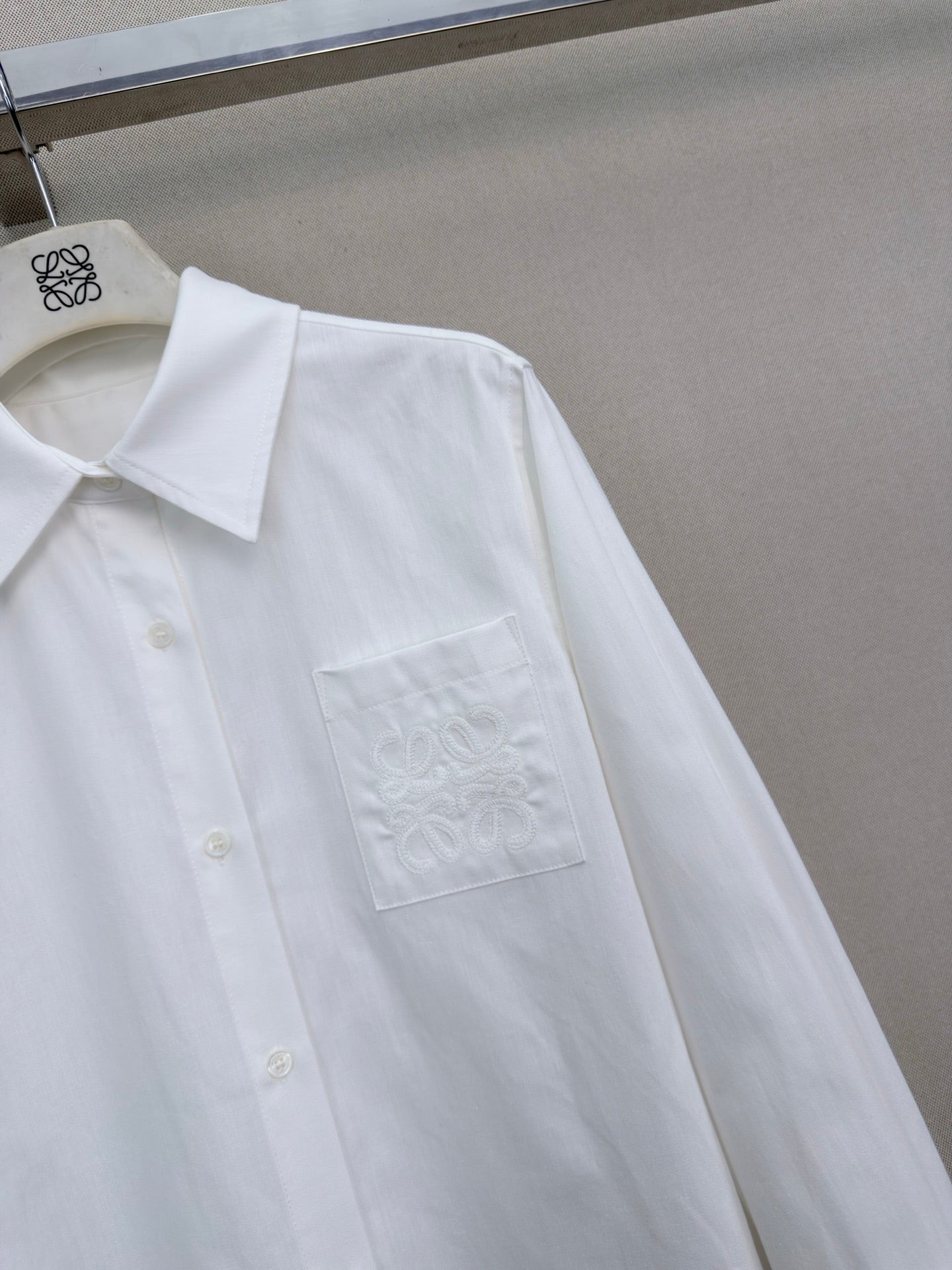 Loewe Long-Sleeved Shirt With Embroidered Logo White Cotton 379577