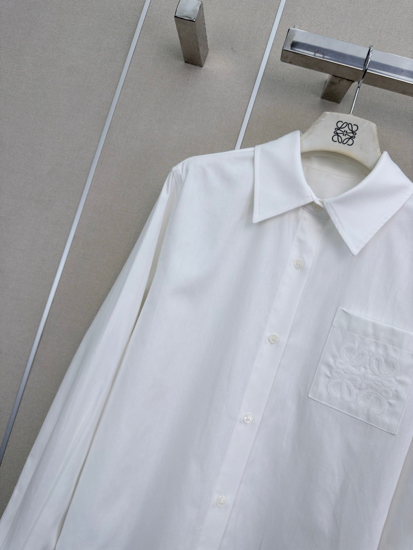Loewe Long-Sleeved Shirt With Embroidered Logo White Cotton 379577