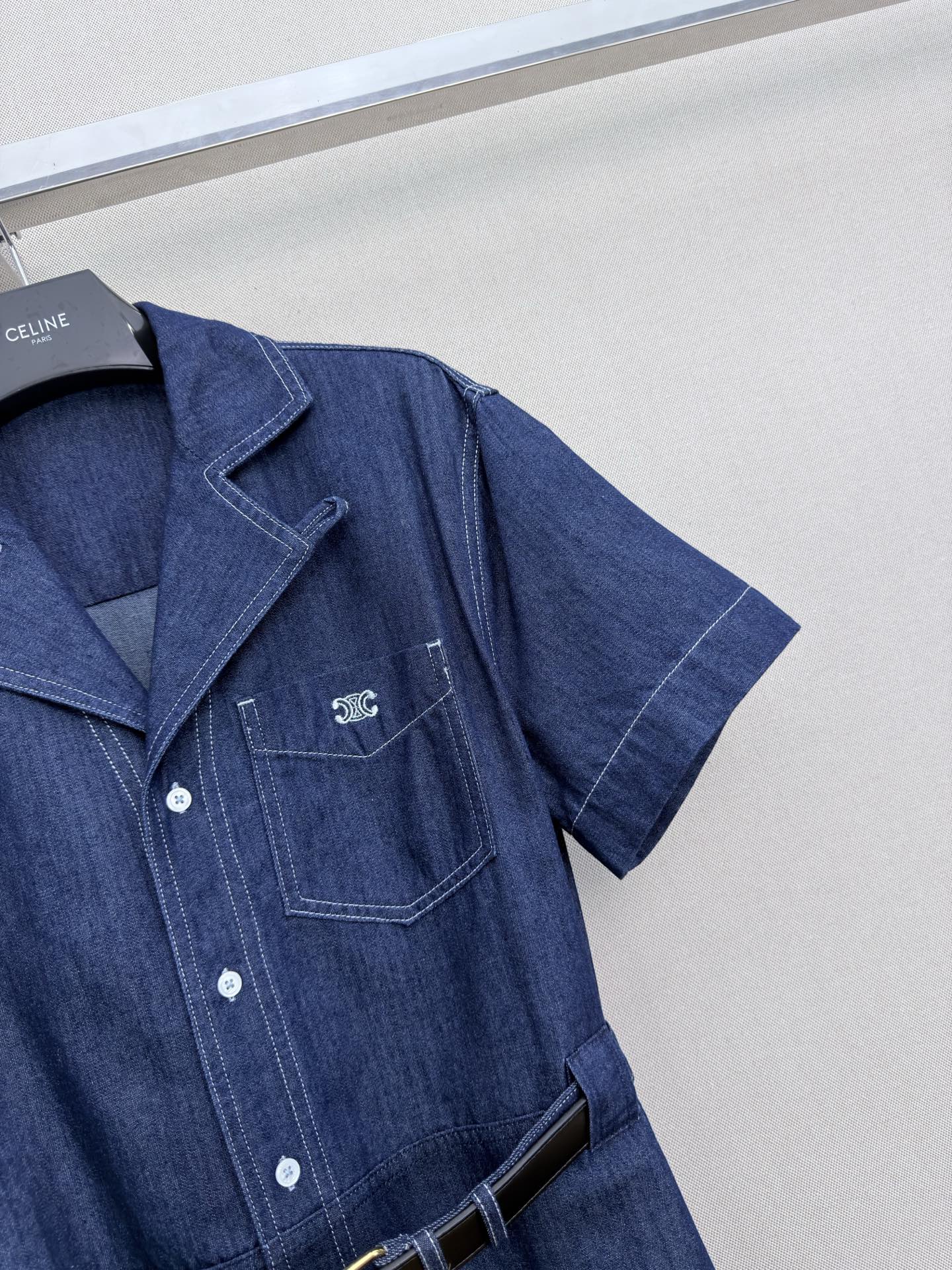 Celine Short-Sleeved Denim Shirt Dress 394267