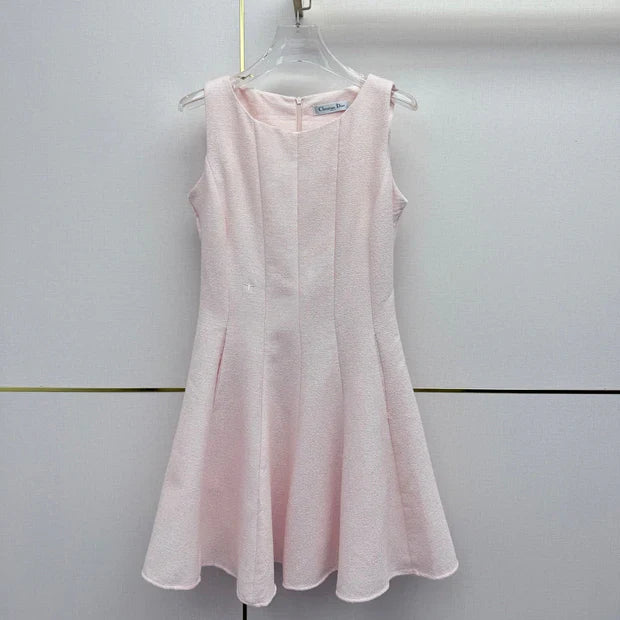 Dior 2026 Round Neck Sleeveless Dress Pink Polyester 380317