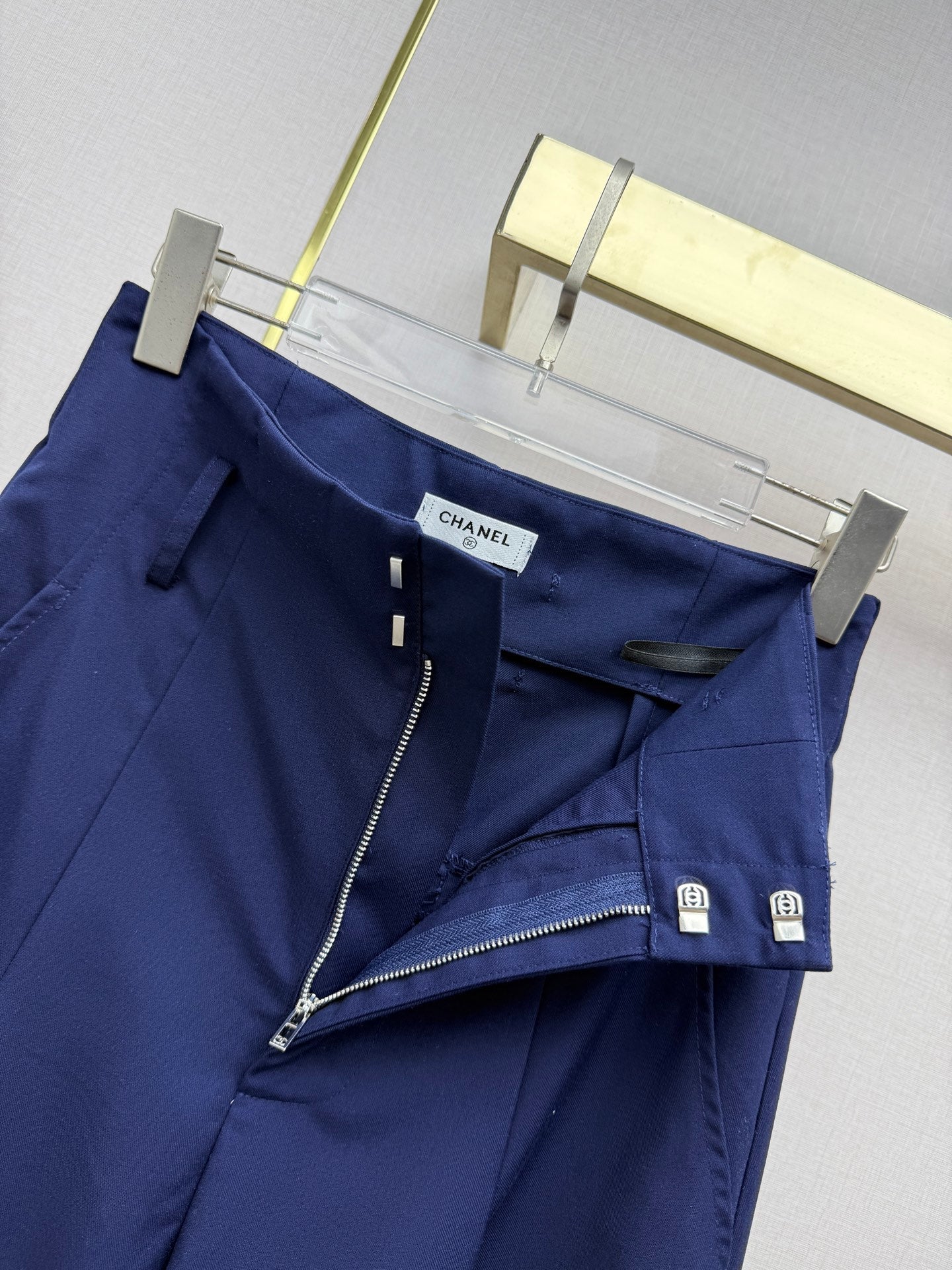CC 26s Pleated Dress Trousers Navy Blue Cotton 421828