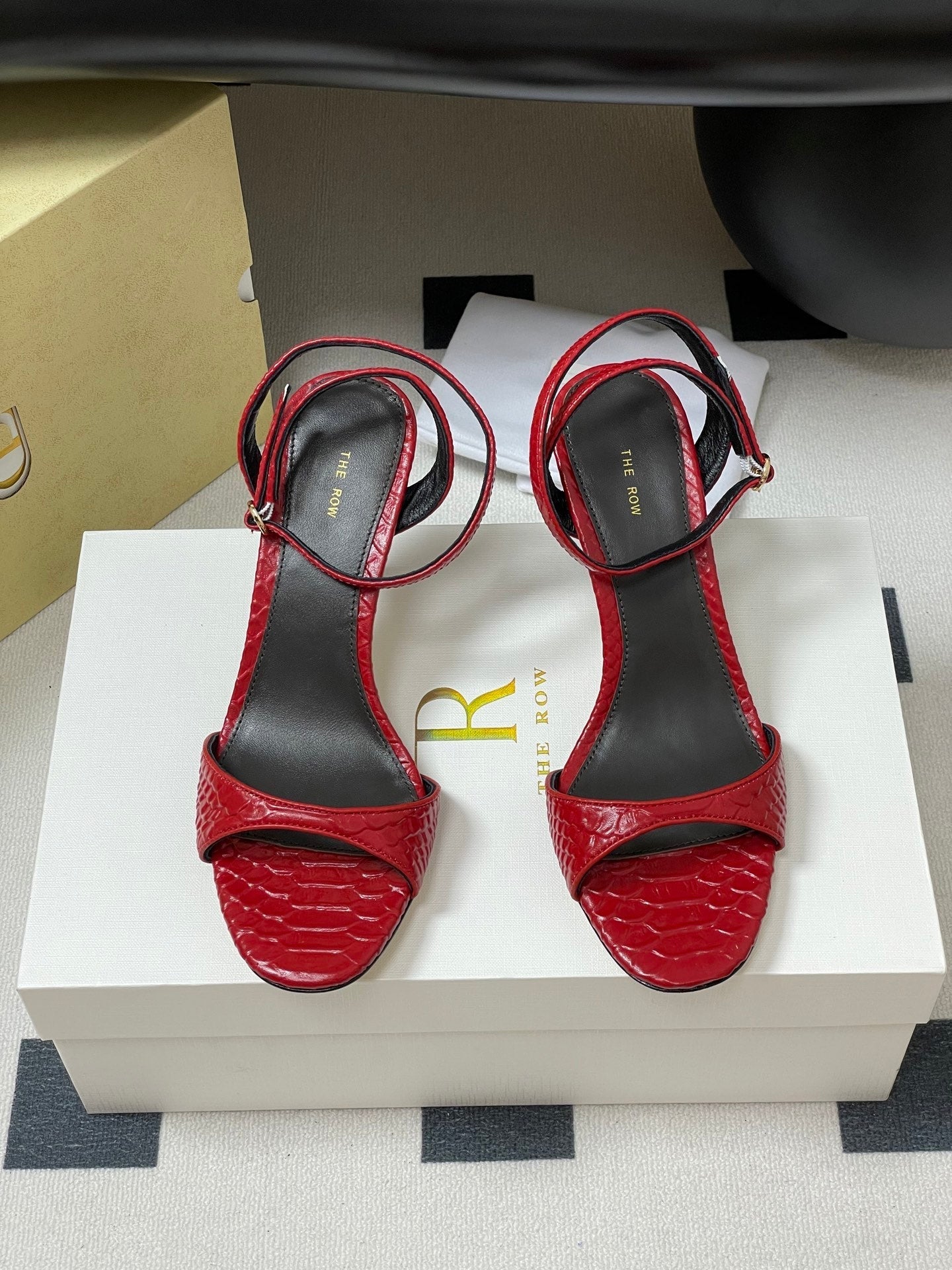 The Row 25S Strap High Heel Sandals 85mm Red Snake Pattern Cowhide 286187
