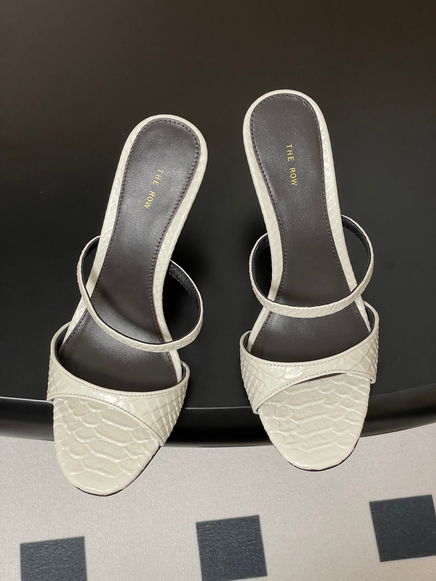 The Row 25S Strap High Heel Mule Sandals 85mm White Snake Pattern Cowhide 286204