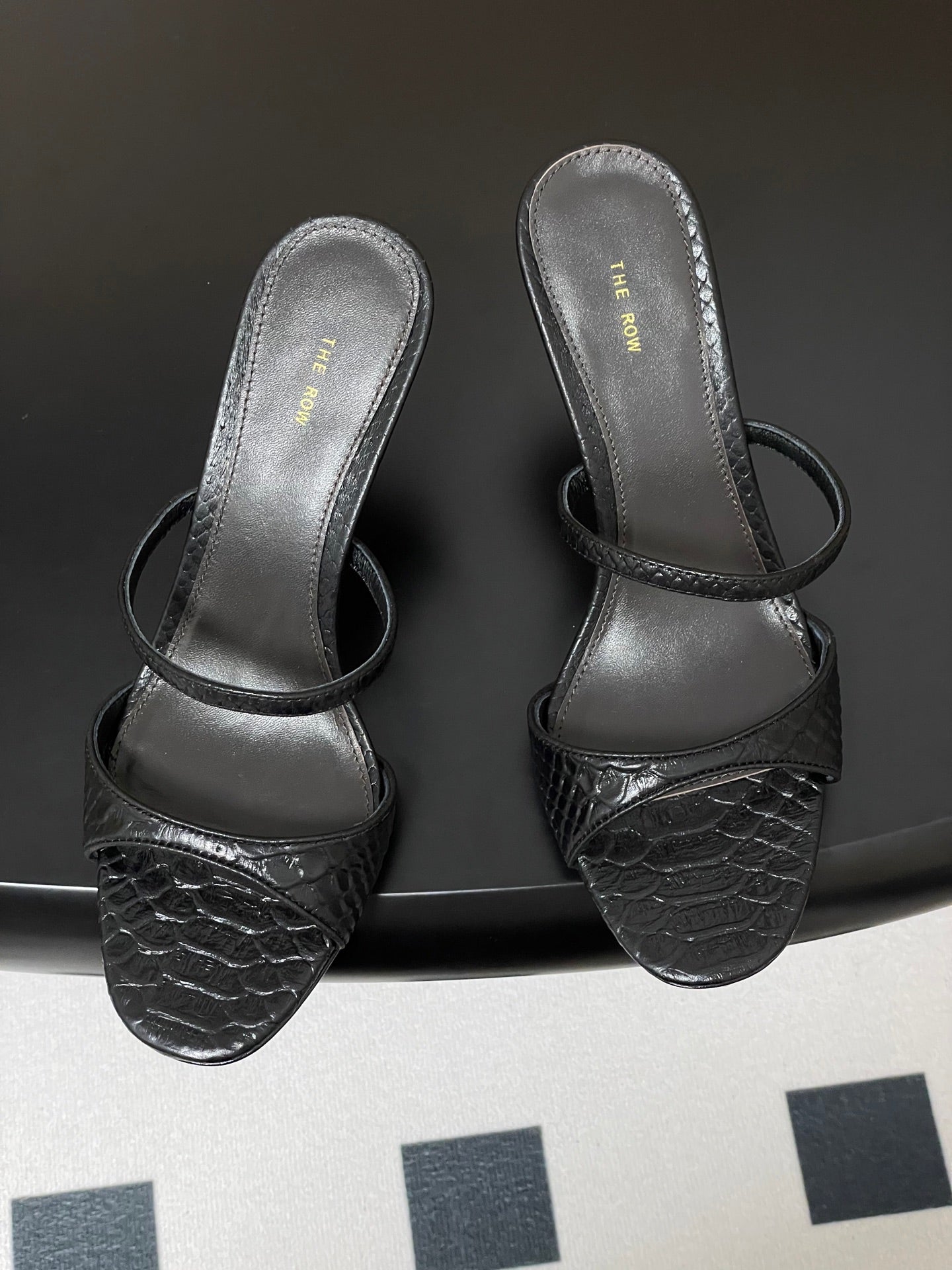 The Row 25S Strap High Heel Mule Sandals 85mm Black Snake Pattern Cowhide 286205