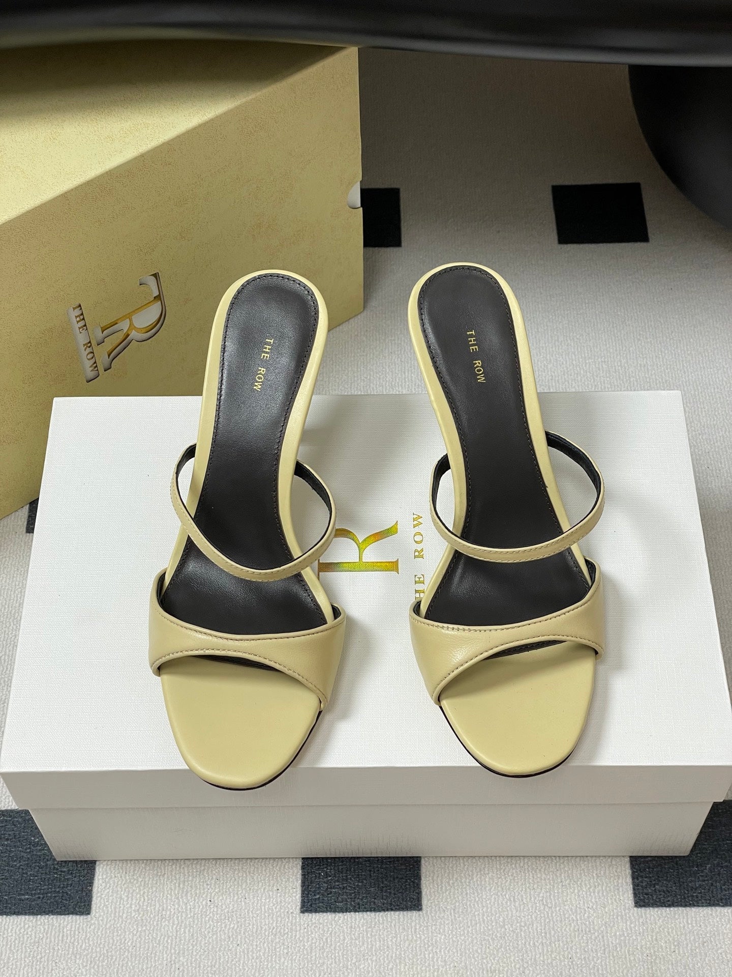 The Row 25S Strap High Heel Mule Sandals 85mm Beige Sheepskin 286207
