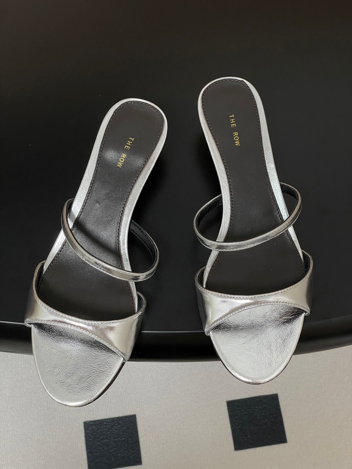 The Row 25S Strap High Heel Mule Sandals 35mm Black Mix Silver Metallic Cowhide 286217