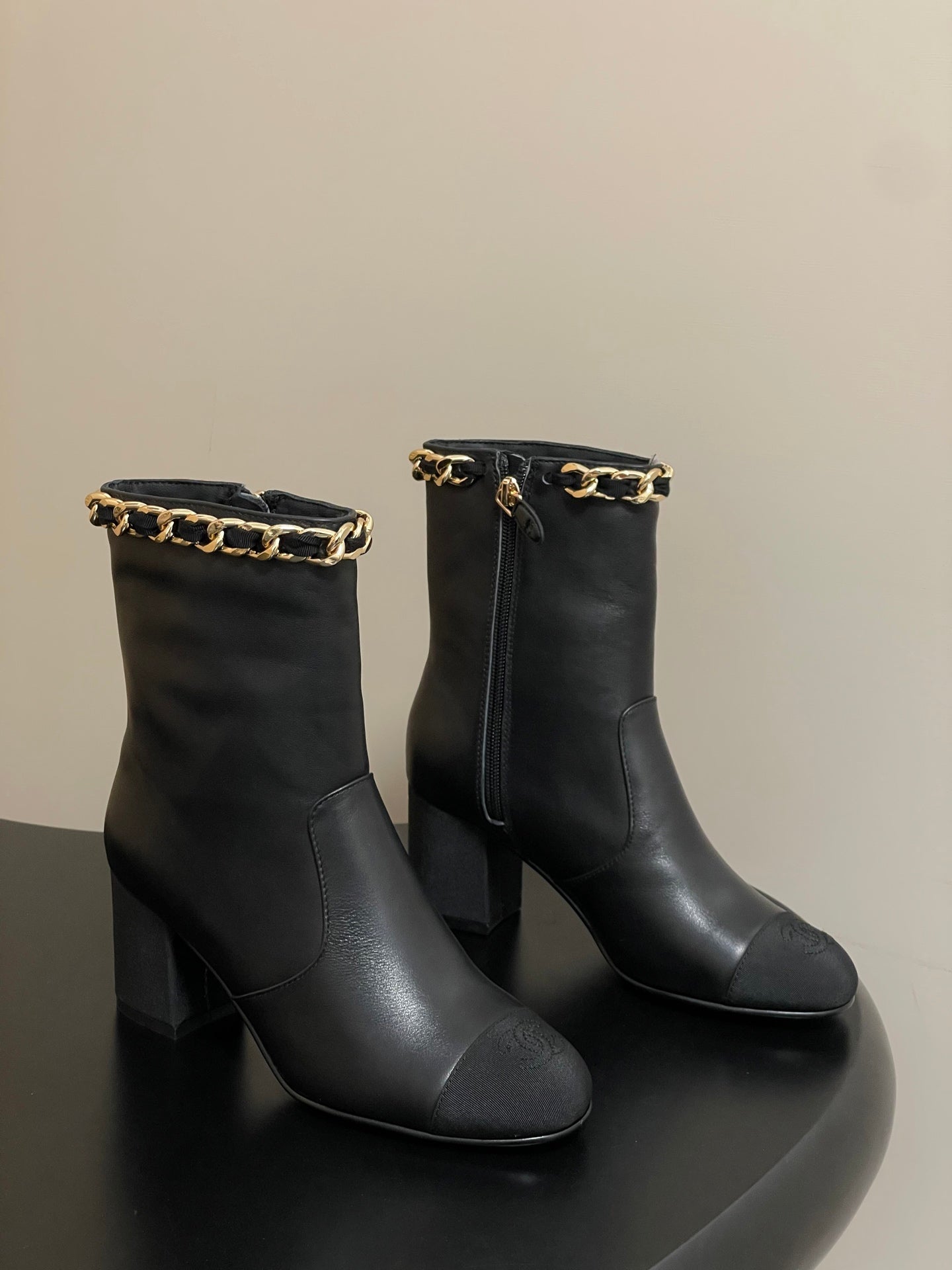CC 25B Chain Short Boot 70mm Black Denim Cowhide 423149