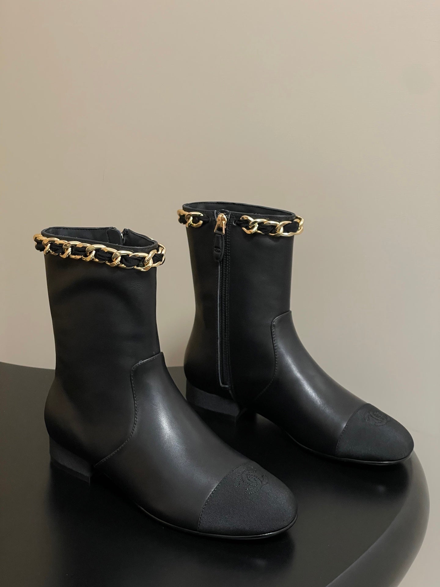 CC 25B Chain Short Boot 25mm Black Denim Cowhide 423154
