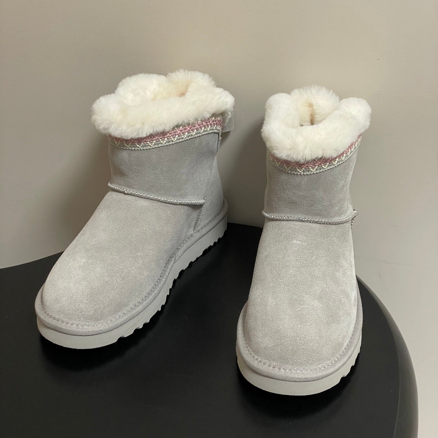 UGG Classic Mini Taslyn Boot Grey White Wool Suede 522215