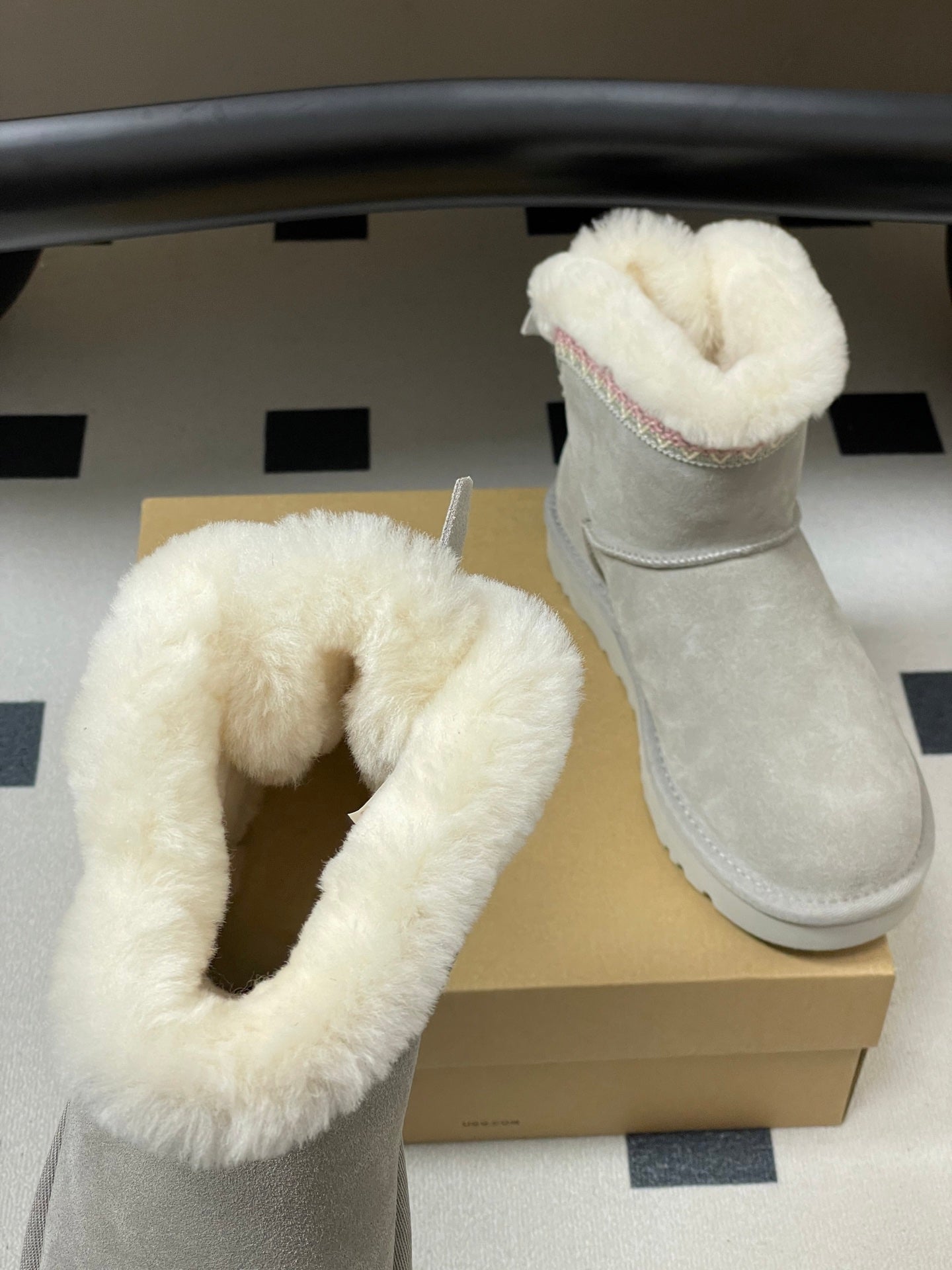 UGG Classic Mini Taslyn Boot Grey White Wool Suede 522215