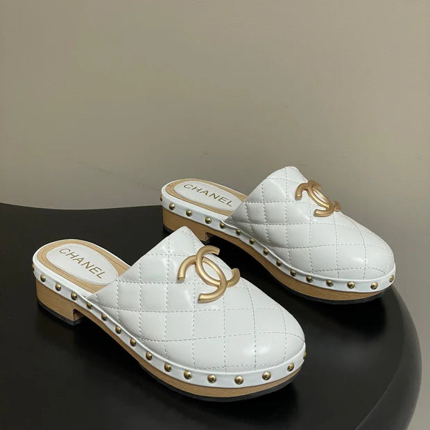 CC 26s Flat Mule White Beige Cowhide 649403