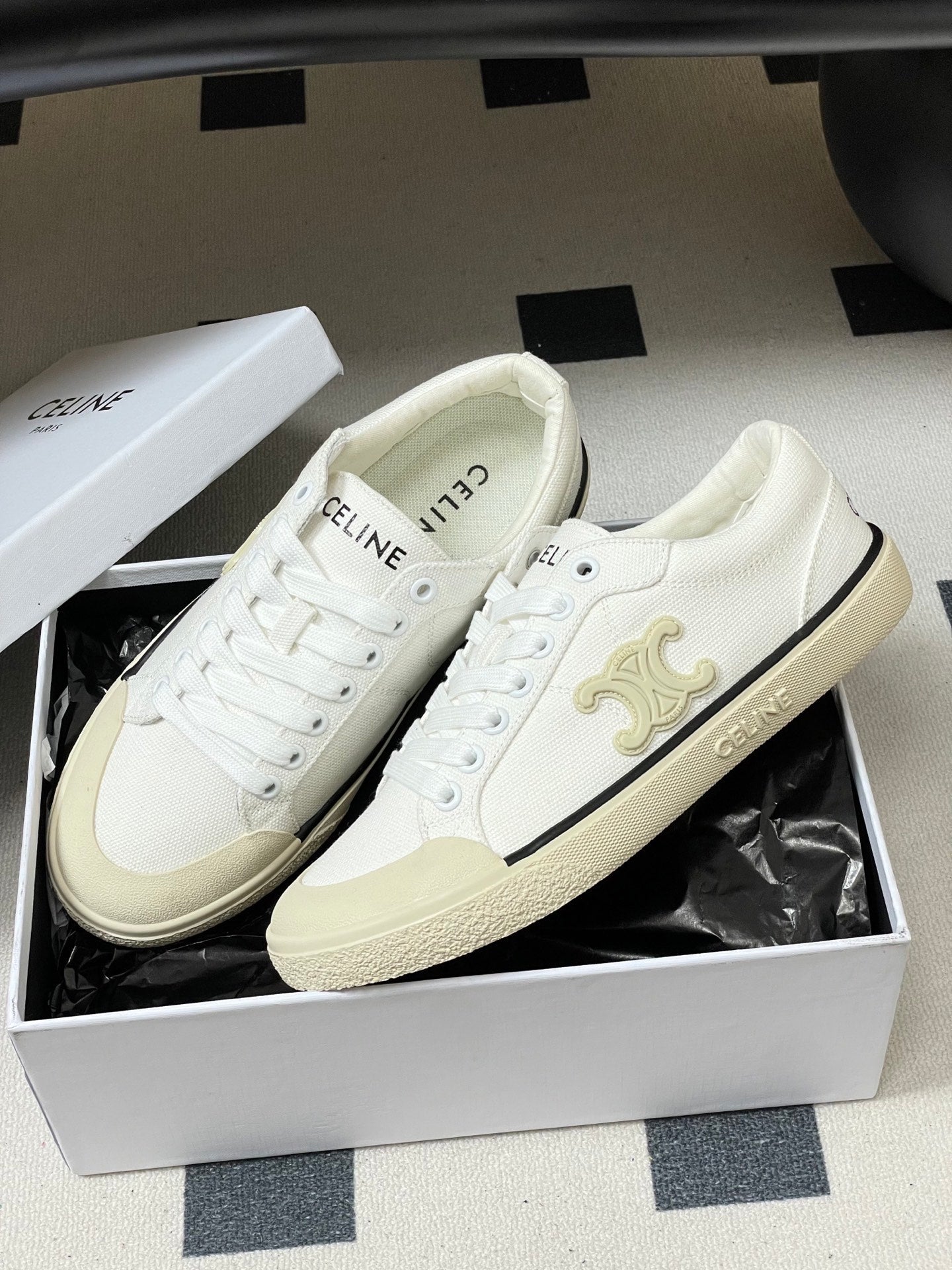 Celine Alan Sneakers White Ivory Canvas Rubber 701717