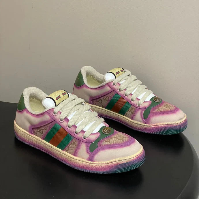 GG 26ss Screener Sneaker Beige Purple Green Fabric Calfskin 697904