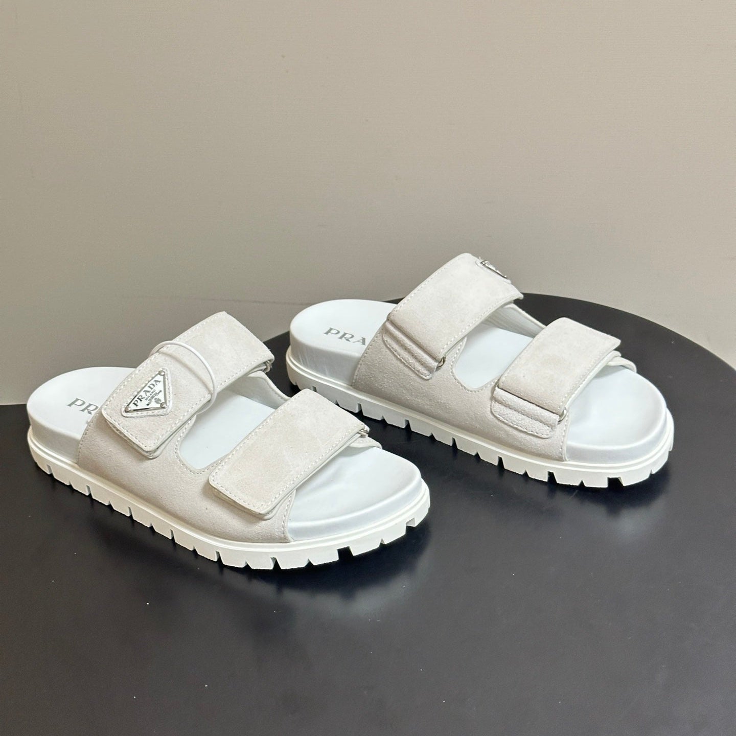 Prada 26s Band Sandals White Suede 834764