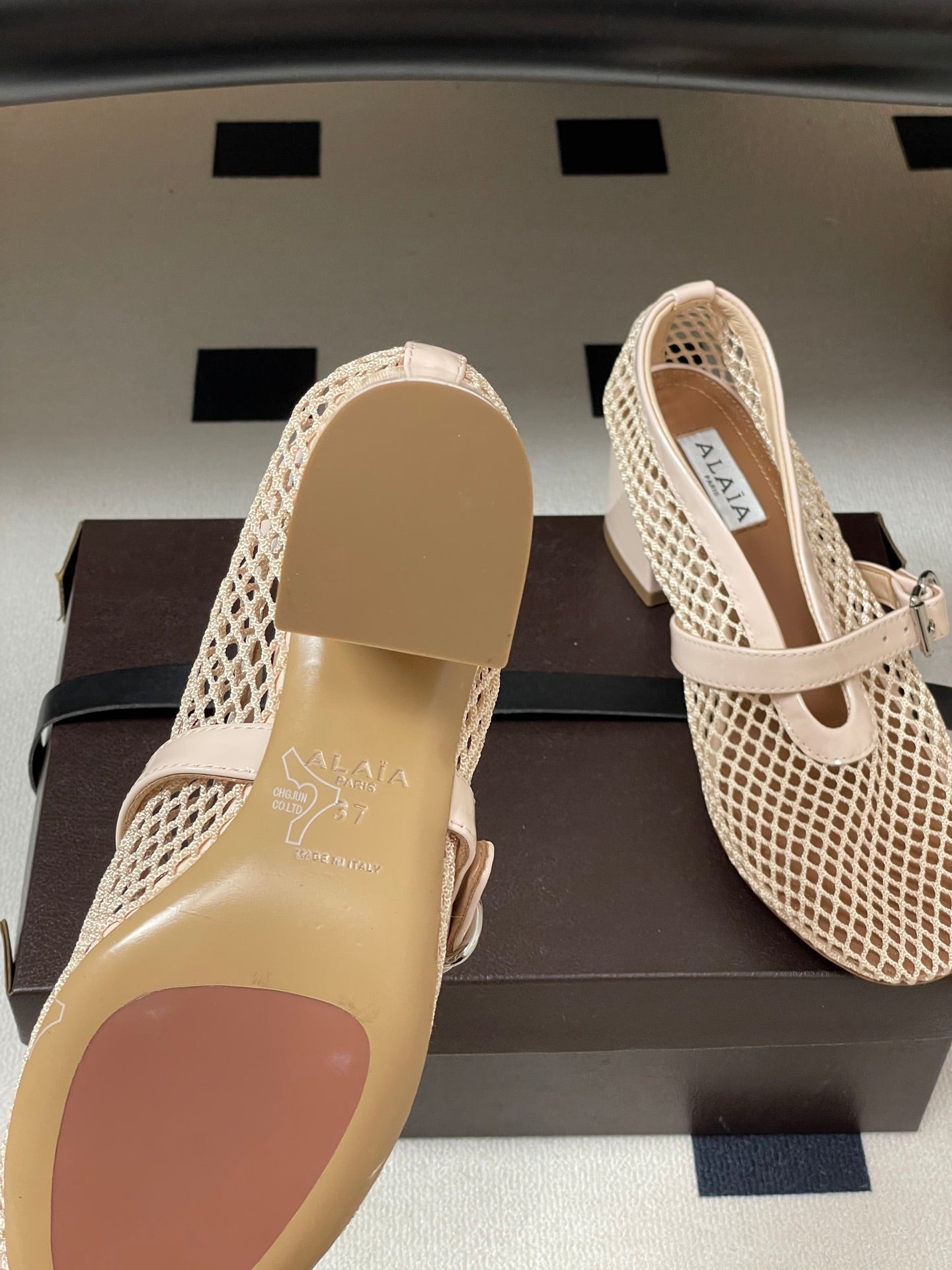 Alaia Babies Pumps 5cm Beige Mesh Leather 835269