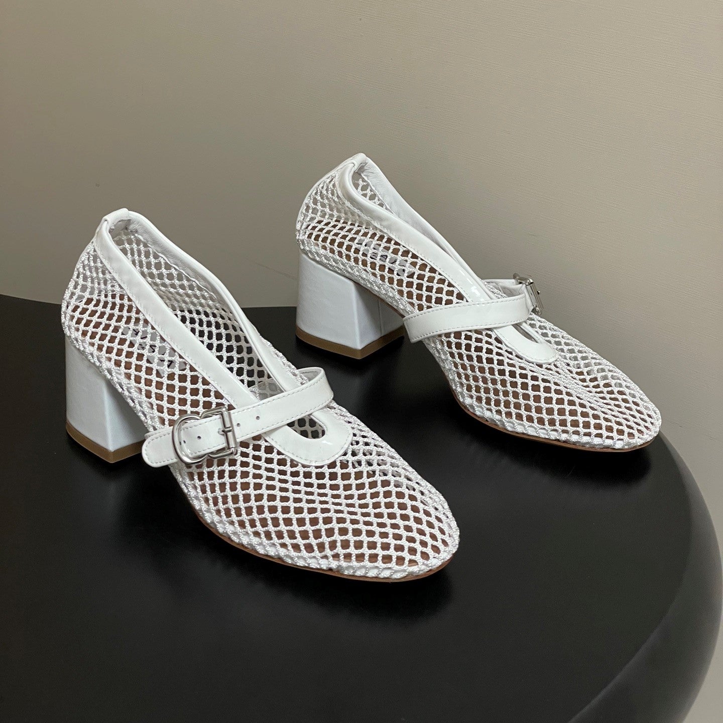 Alaia Babies Pumps 5cm White Mesh Leather 835270