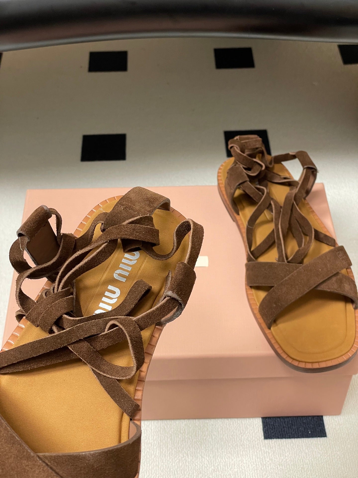 Miu Strappy Sandals Cocoa Brown Suede 834949