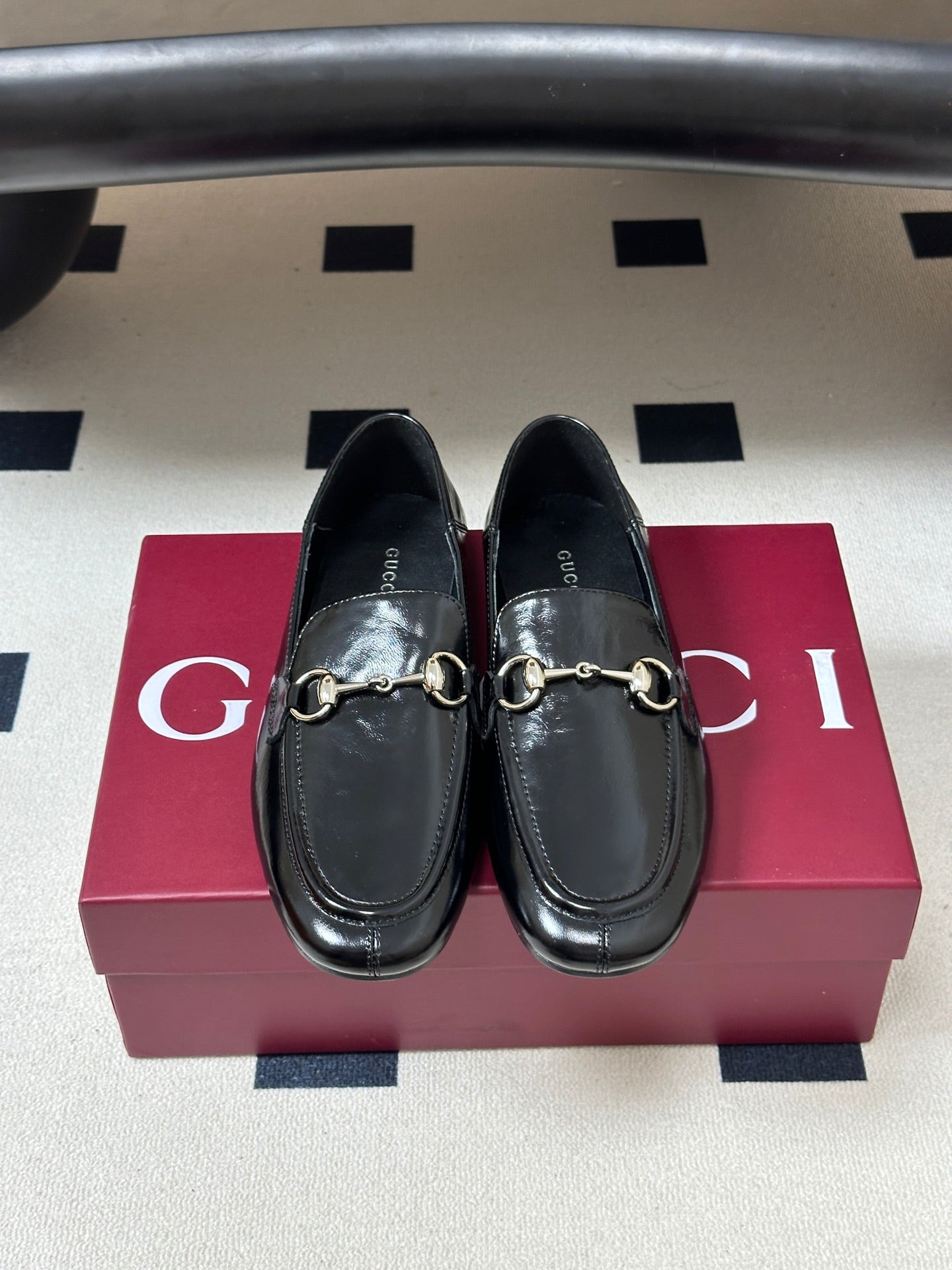 GG 26s Horsebit Loafers Flat Black Glossy Leather 952568