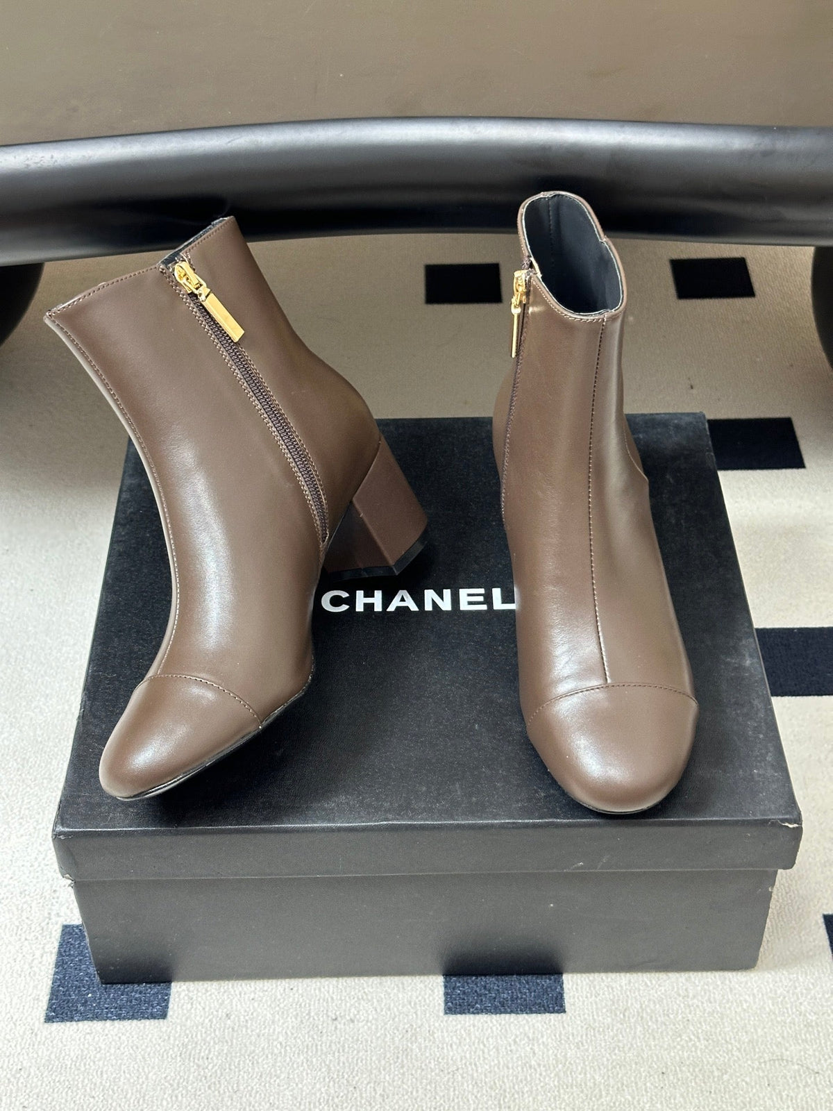Chanel 26s Ankle Boots Block Heel 5cm CC Logo Dark Brown Calfskin Leather 185670