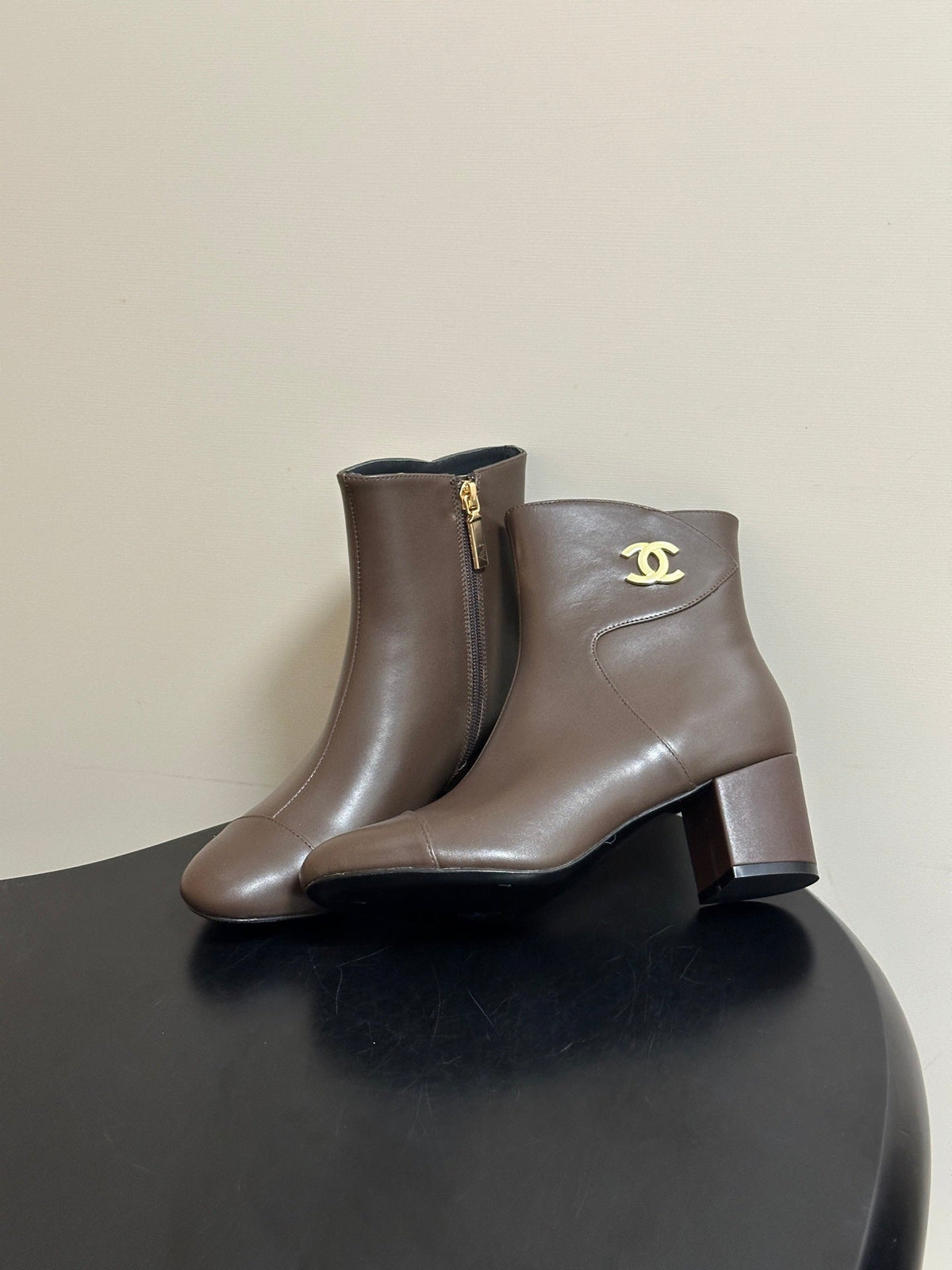 Chanel 26s Ankle Boots Block Heel 5cm CC Logo Dark Brown Calfskin Leather 185670