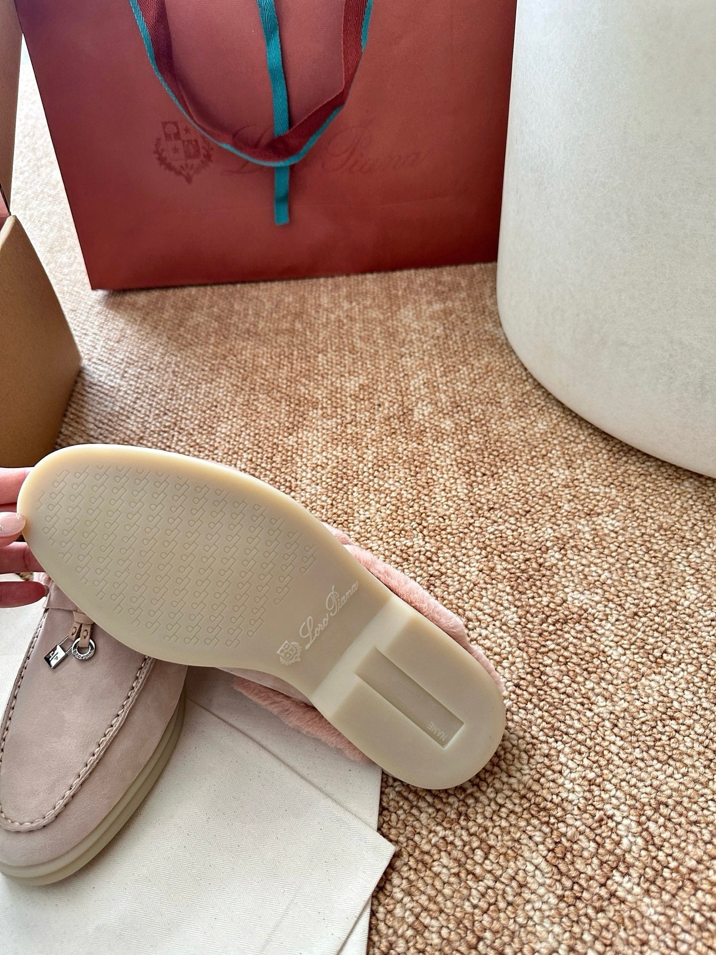 Loro Piana Charms Walk Flat Mules Light Pink Suede Fur 623533