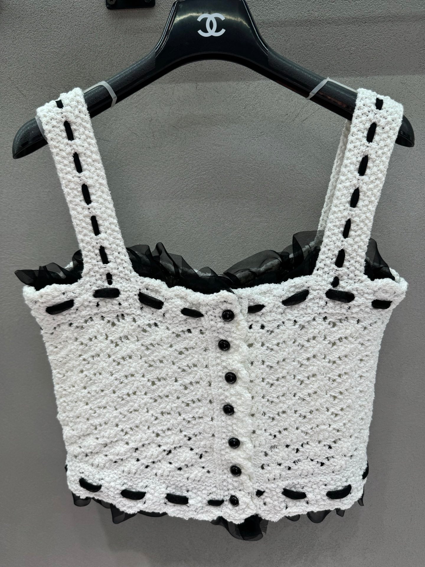 CC 26s Openwork Knit Top Black White Wool 414756