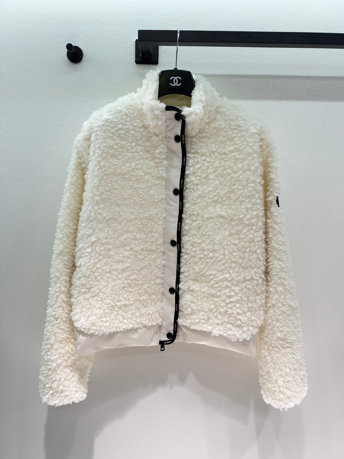 Chanel 26s White Shearling Fleece Zip-Up Bomber Jacket 447492
