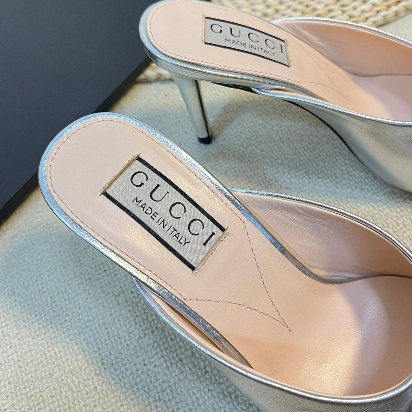 GG Women's Horsebit mid-heel slide sandal in Silver